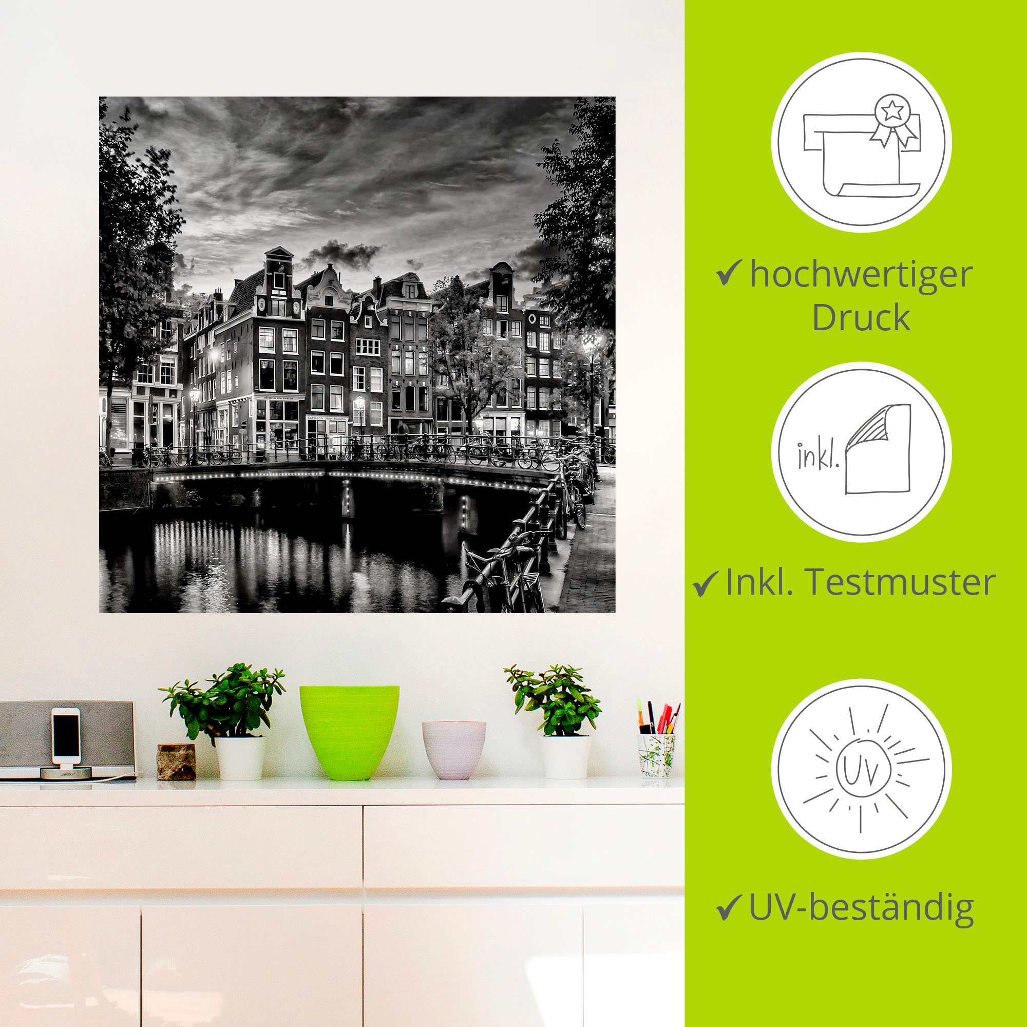 Artland Artprint Amsterdam avondidylle als artprint op linnen, poster, muursticker in verschillende maten