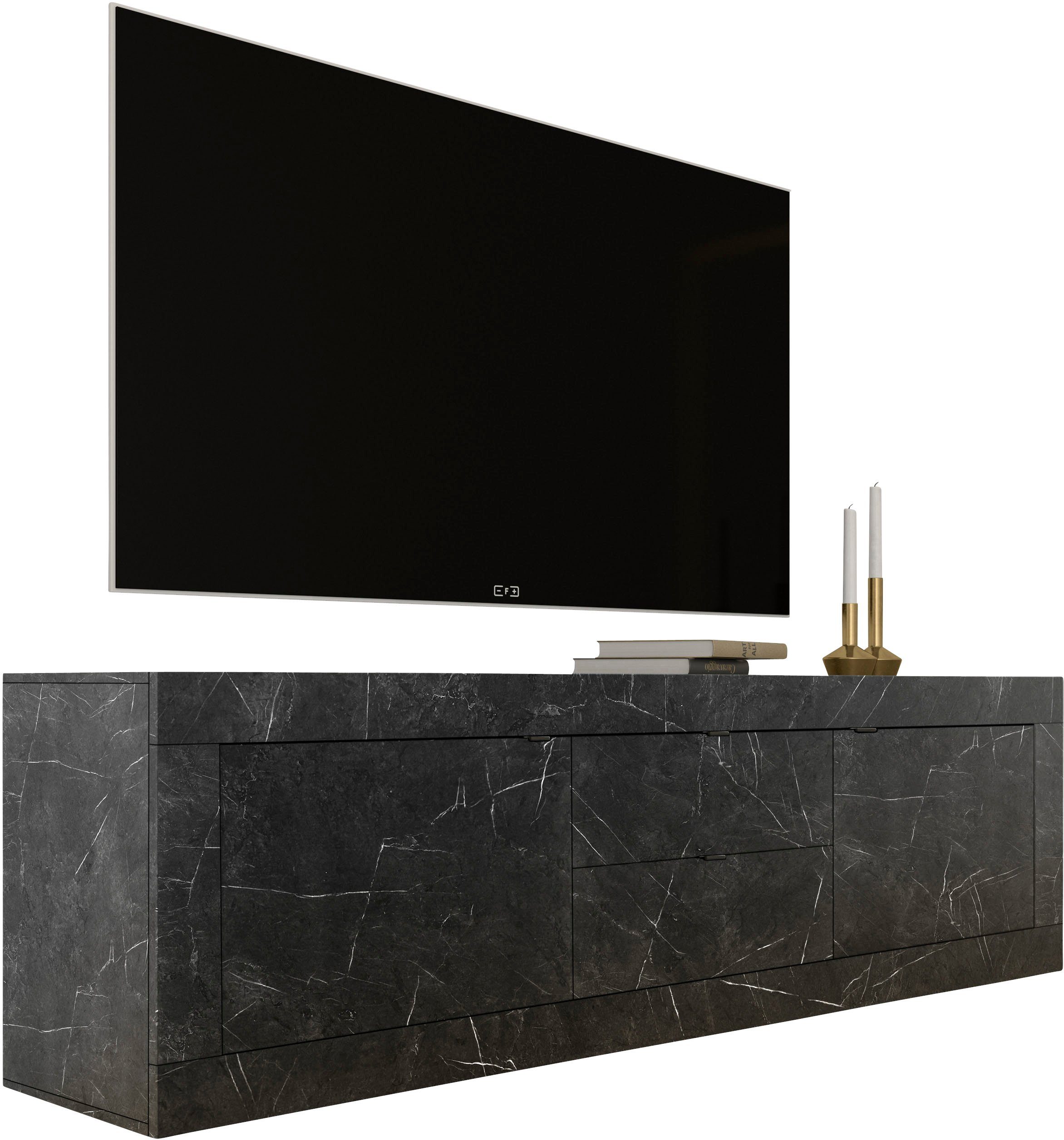 INOSIGN Tv-meubel Basis breedte 210 cm, TV-meubel 2 deuren, 2 lades, TV-kast Metalen handgreep, moderne frame-uitstraling, veel opbergruimte,