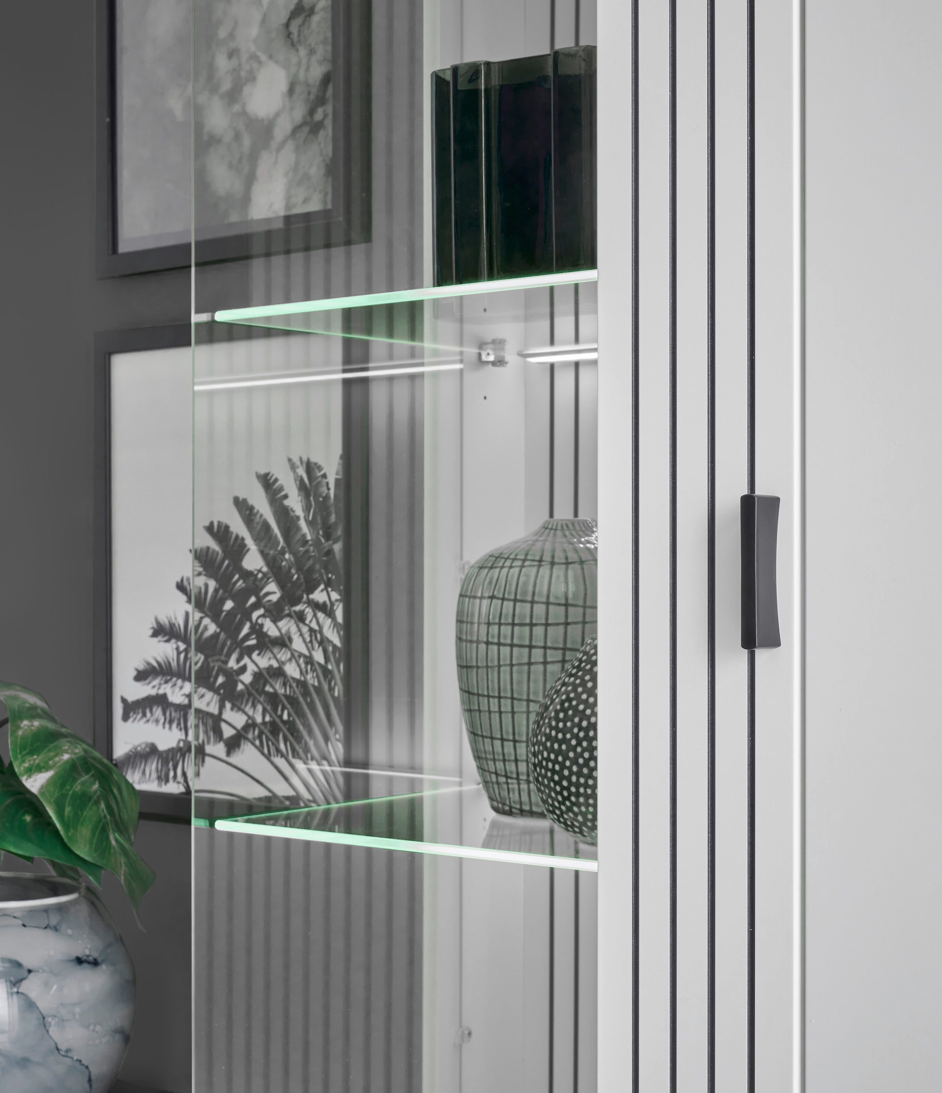INOSIGN Vitrinekast Hudson, opberghangkast in moderne trendkleur, handgrepen van metaal (zwart), hoogte 180 cm
