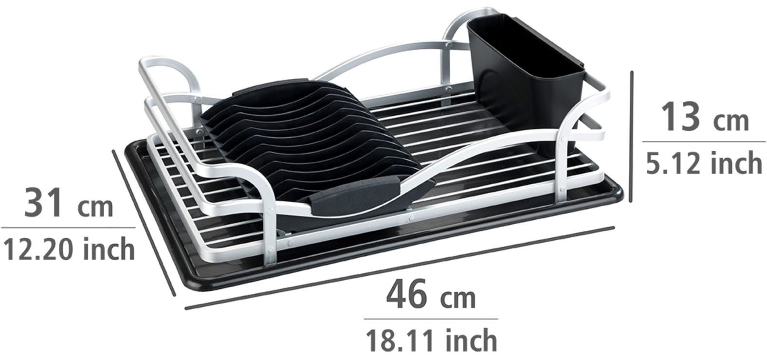 WENKO Afdruiprek Model Alu Afwasrek van aluminium & kunststof, afneembare bestekmand (1-delig)