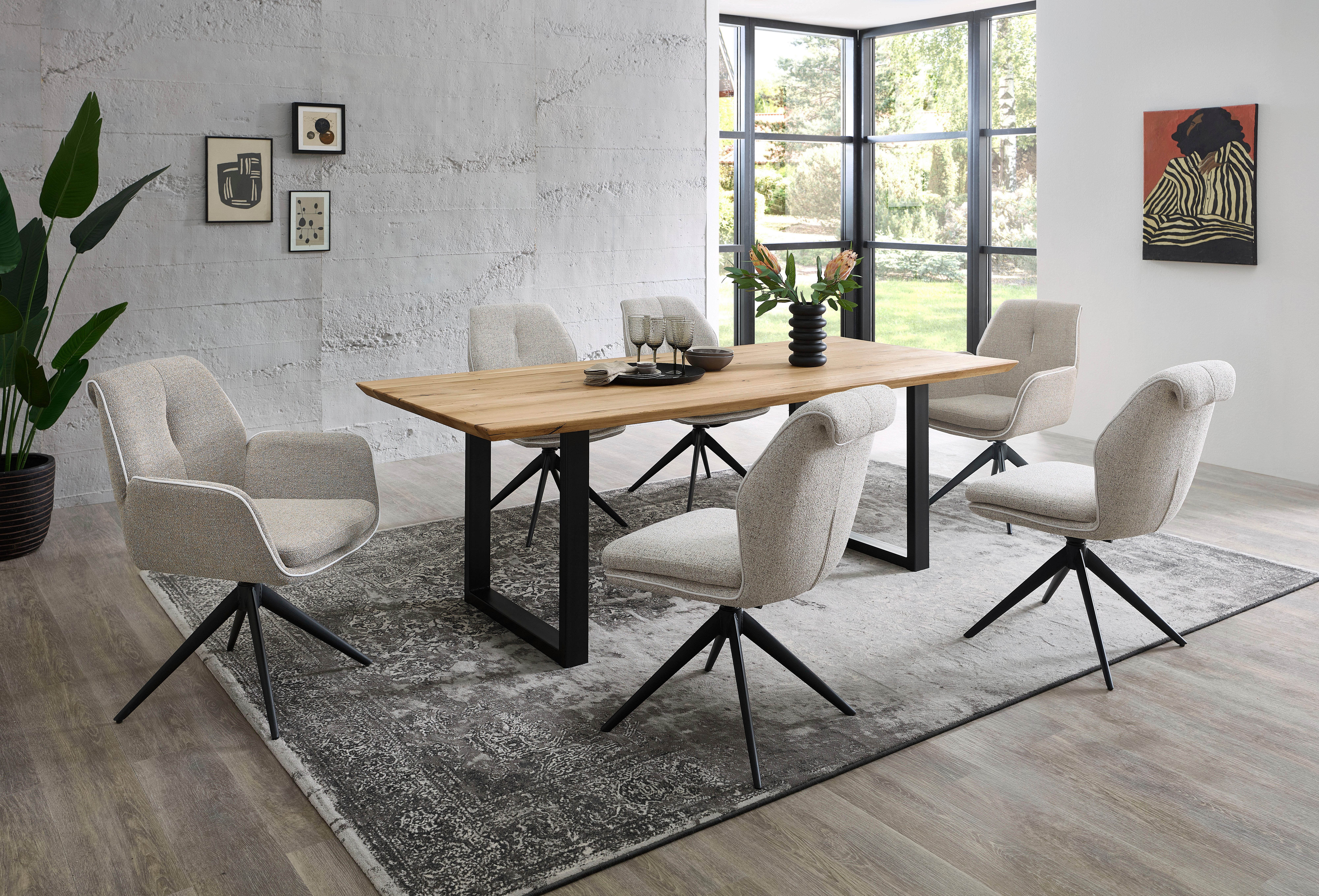 Stolkom Eettafel Bennet Eik massief hout, tafel met Zwitserse rand