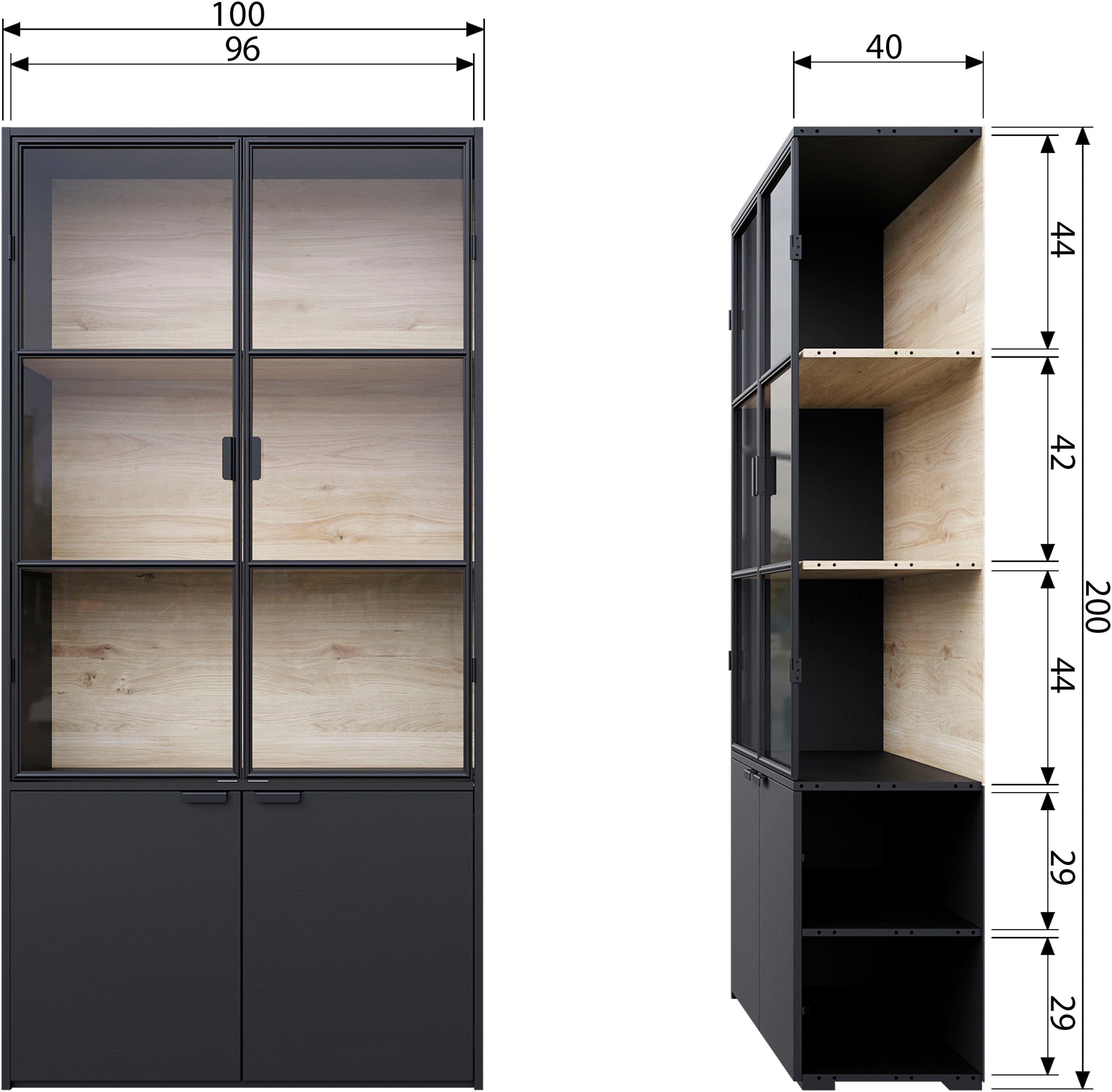 WOOOD Vitrinekast Silas met metalen deuren, h 200 cm x b 100 cm