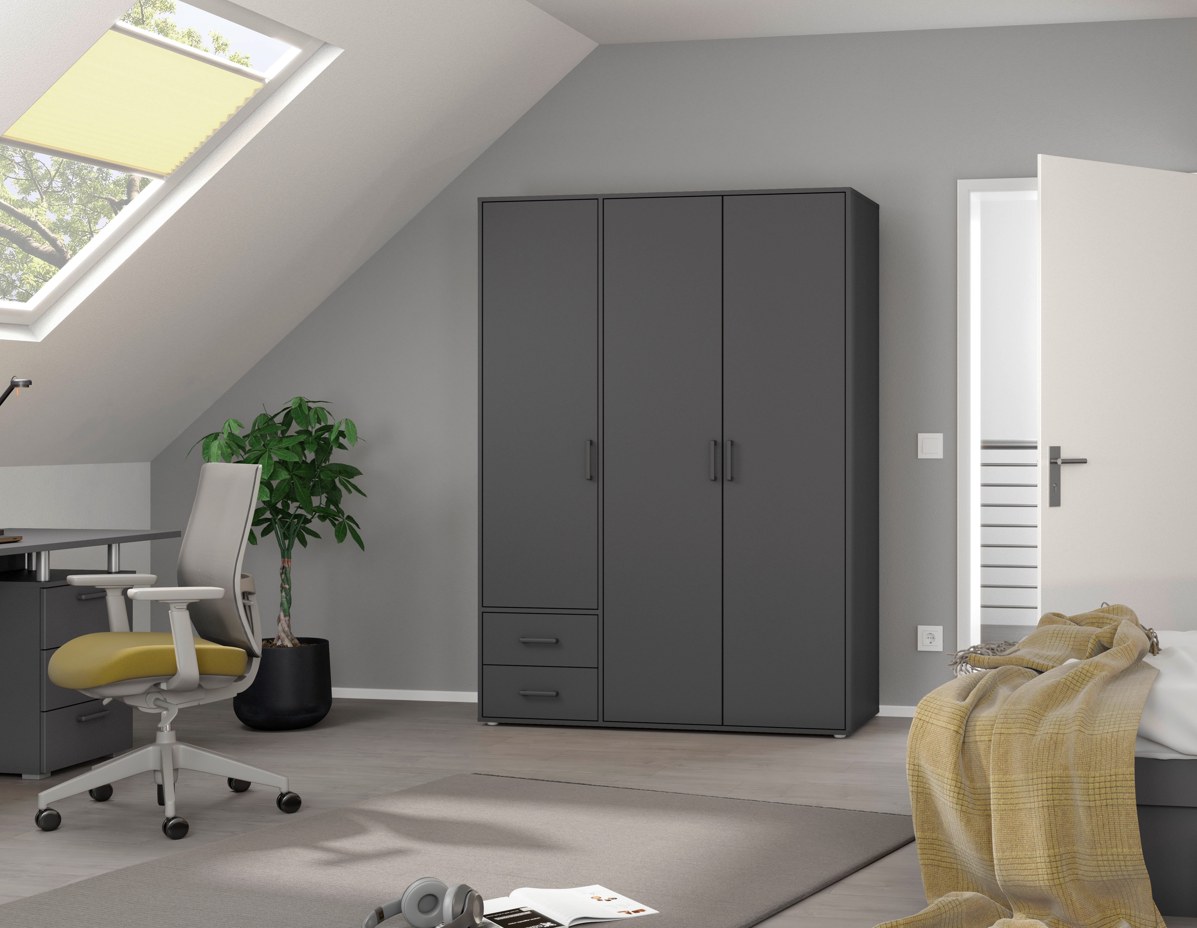 rauch Draaideurkast Kledingkast kast garderobe linnenkast VOYAGER moderne grepen in grijs metallic met buitenlades made in germany