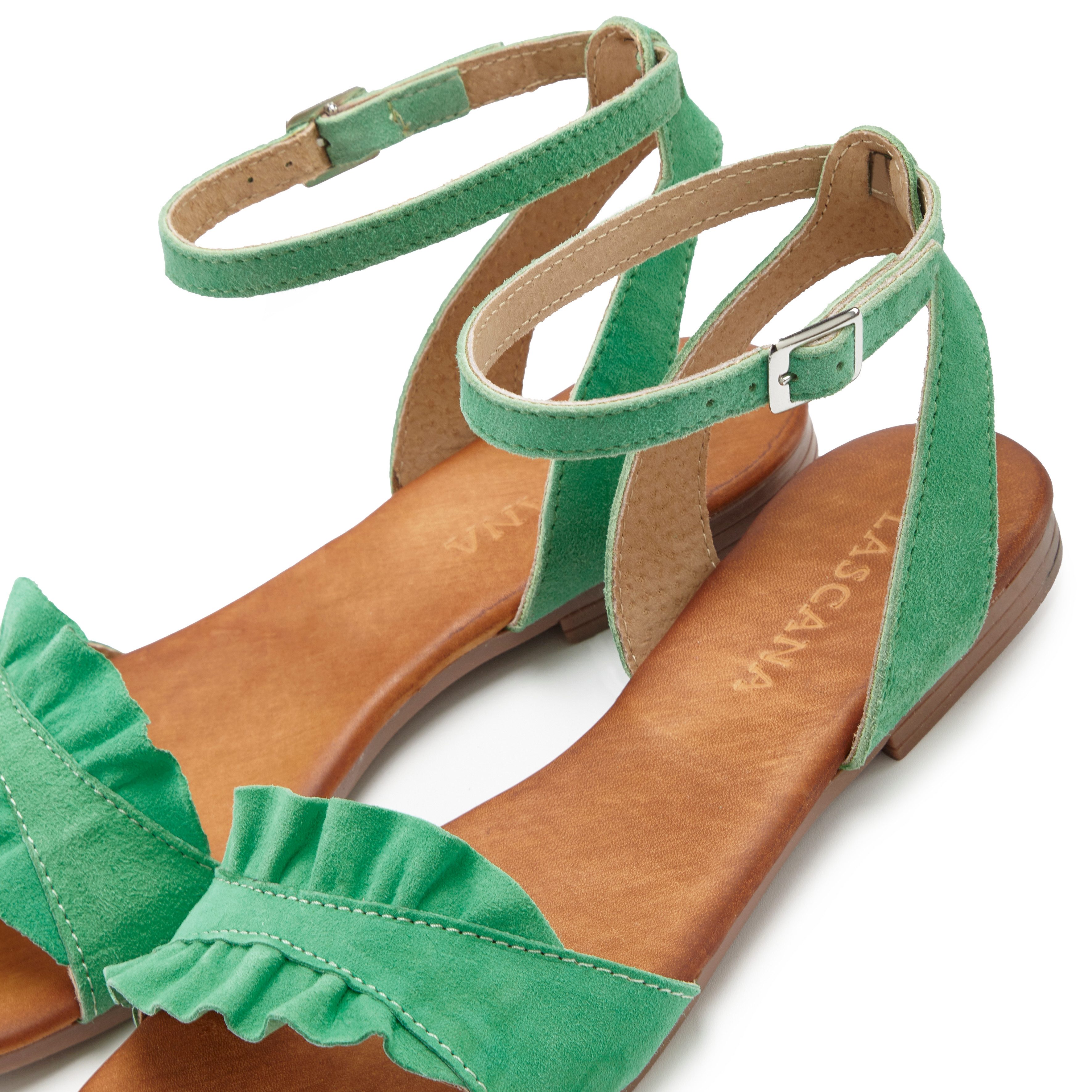 Lascana Sandalen Zomerschoen Sandalette, zomerschoen van hoogwaardig leer met kleine ruches