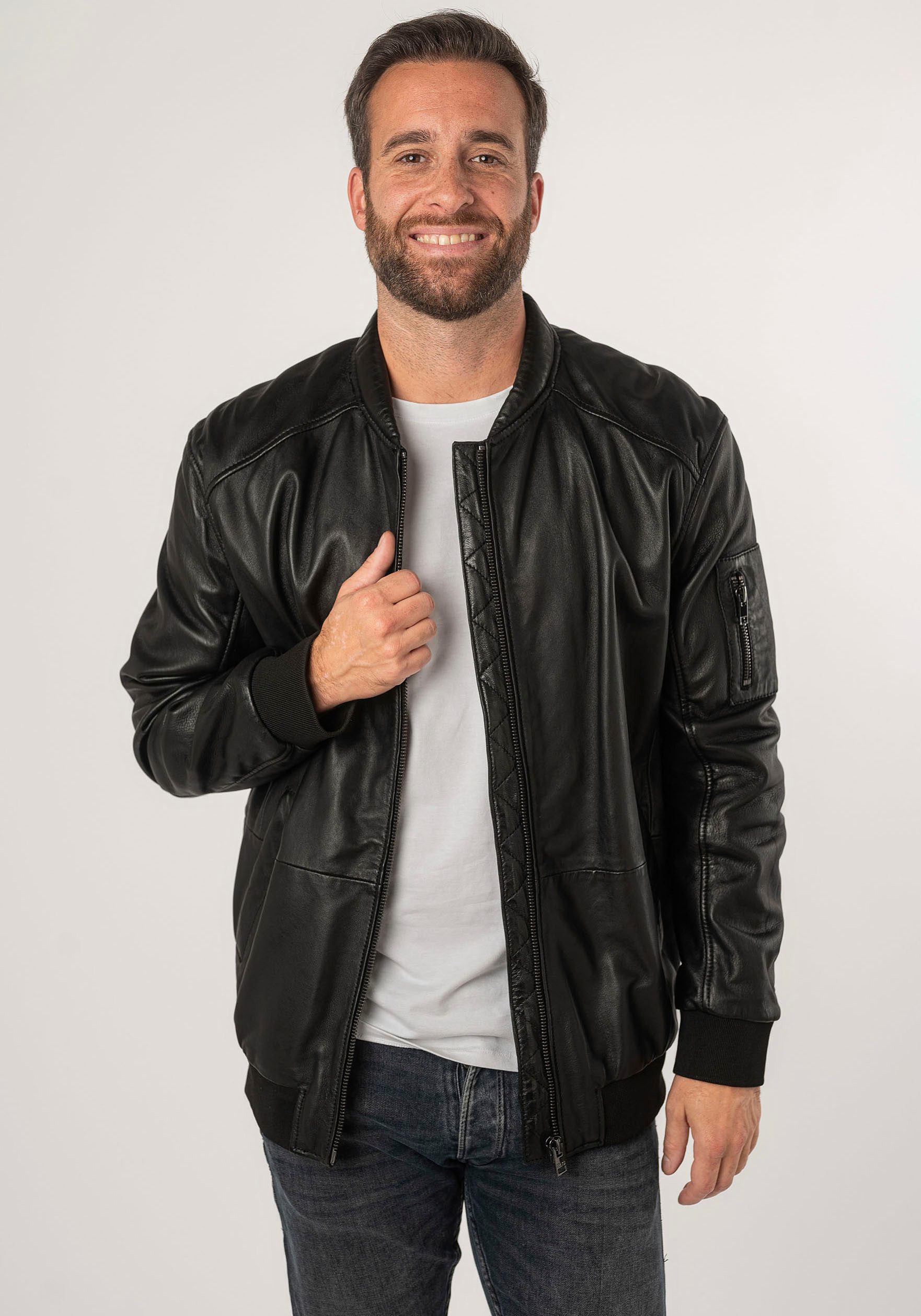 Mauritius Leren jack 2Mkaira OS met rits, gebreide boorden, mouwzak