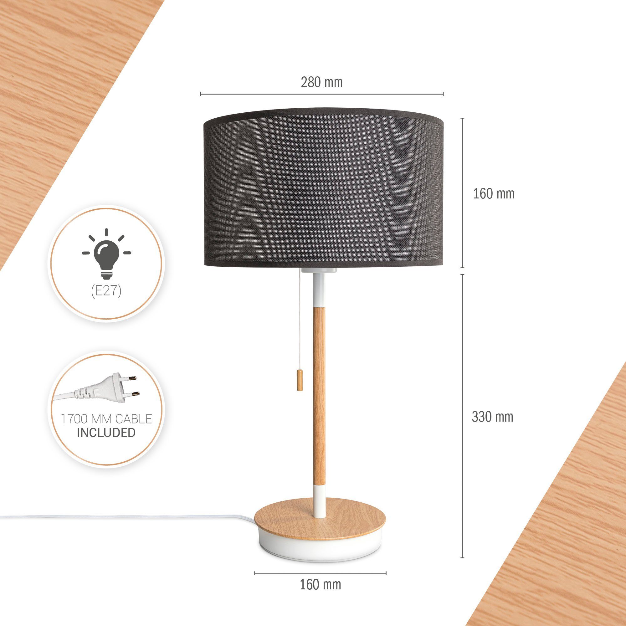 Paco Home Tafellamp EK CA UNI COLOR Nacht met schakelaar stoffen lamp vintage Scandinavisch