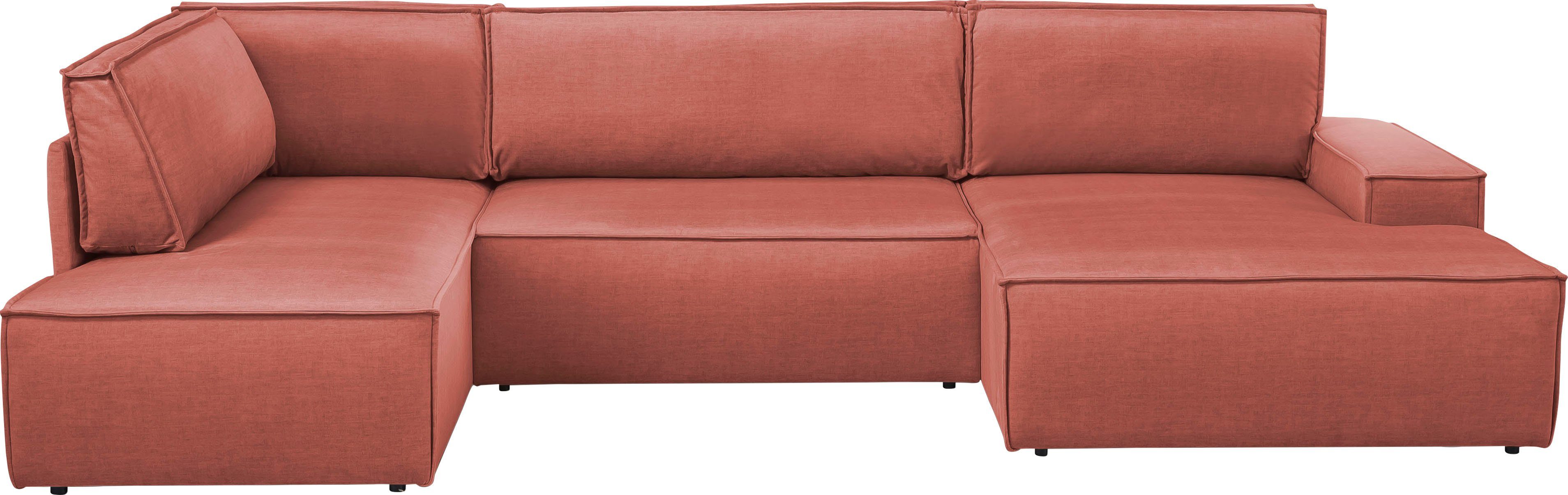 Home affaire Zithoek SHERWOOD 329 cm, U-vorm, slaapbank, Slaapfunctie met bedkist (194x139 cm), cord, vintage, fluweel