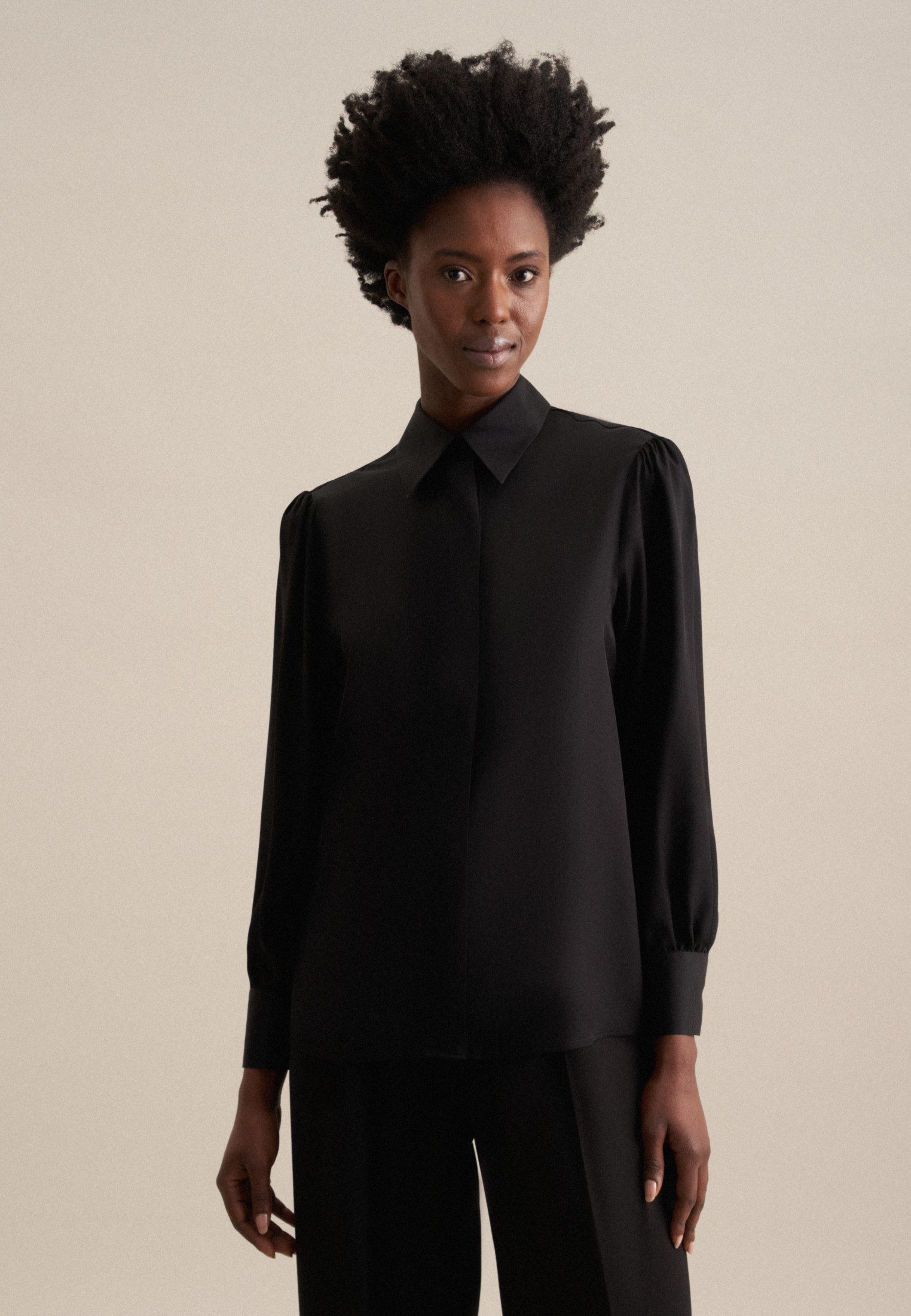 seidensticker Overhemdblouse Zwarte roos Lange mouwen kraag uni dames lange blouses maat L (40) zwart