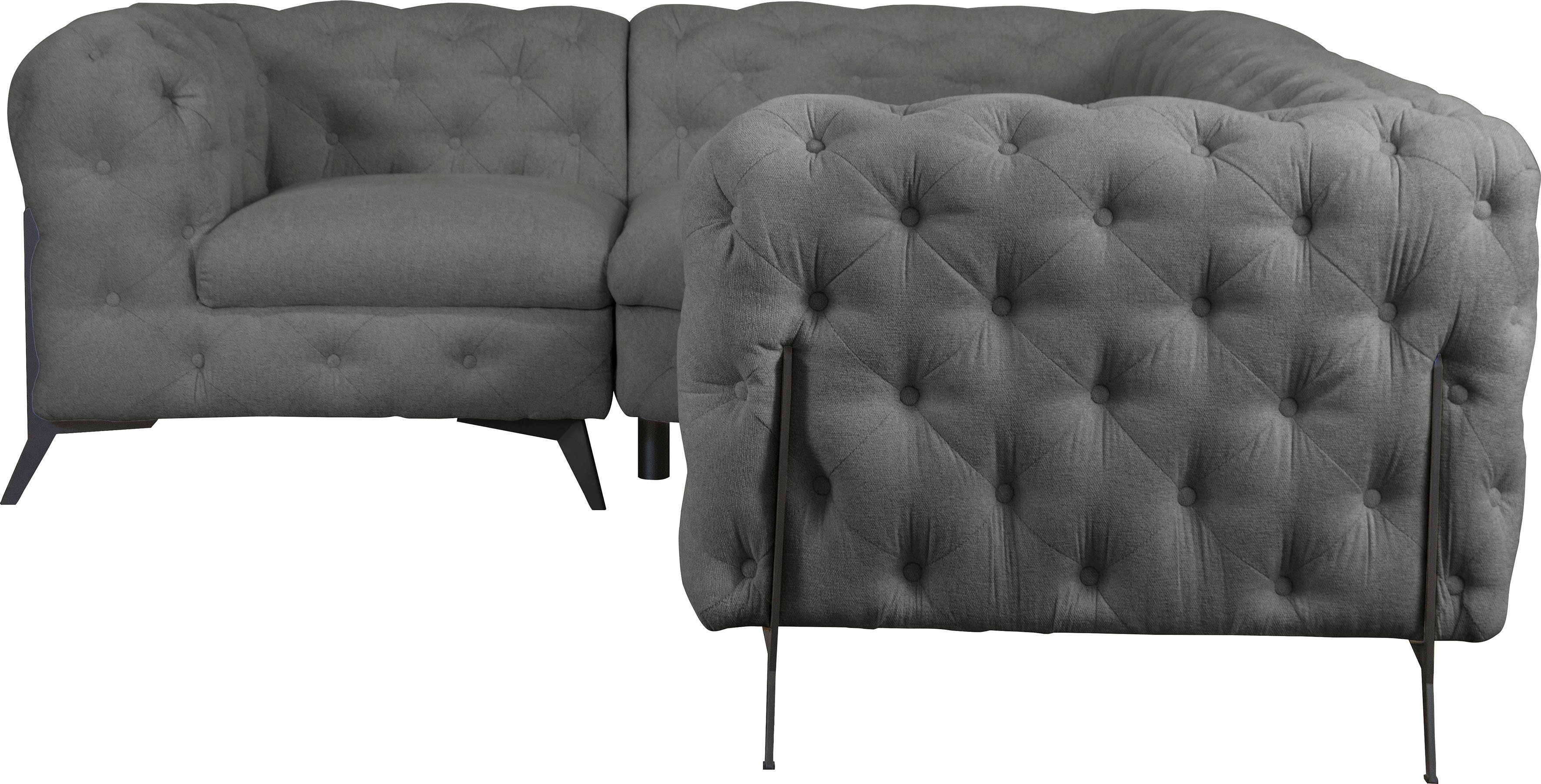 Leonique Chesterfield-bank Amaury L-vorm moderne chersterfield-look, breedte 262 cm, kleur van de poten ter keuze