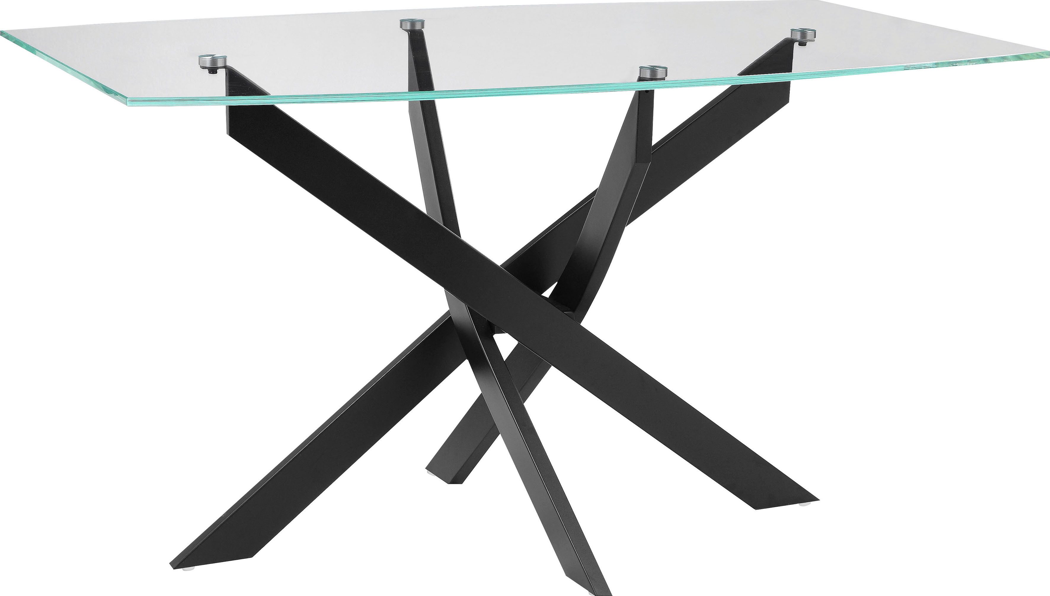 INOSIGN Eettafel Kairi Glazen tafelblad, gepoedercoat metalen frame, twee tafelbreedtes
