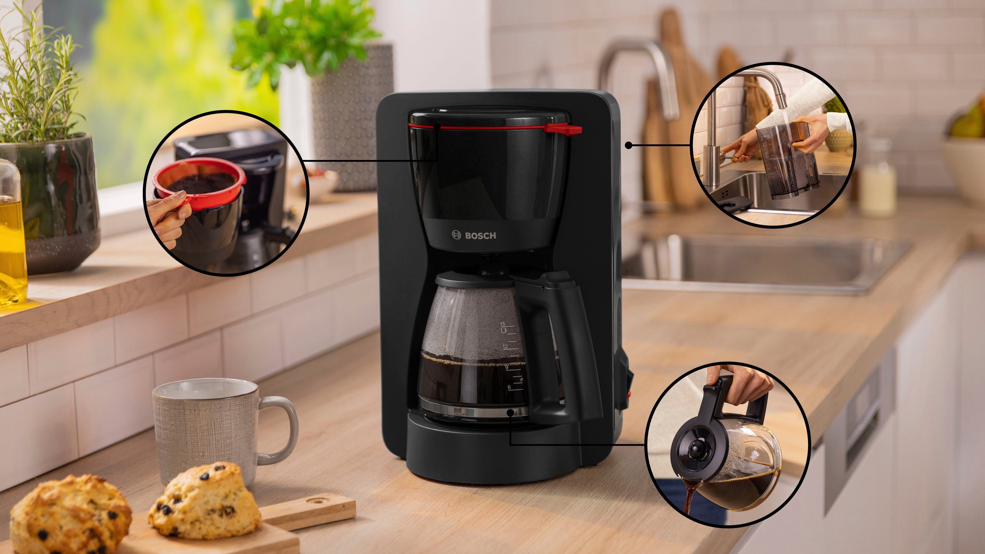 BOSCH Filterkoffieapparaat MyMoment TKA2M113, 1,25 l, voor 10-15 kopjes, glazen kan, 40 min. warmhoudfunctie, 1200 w
