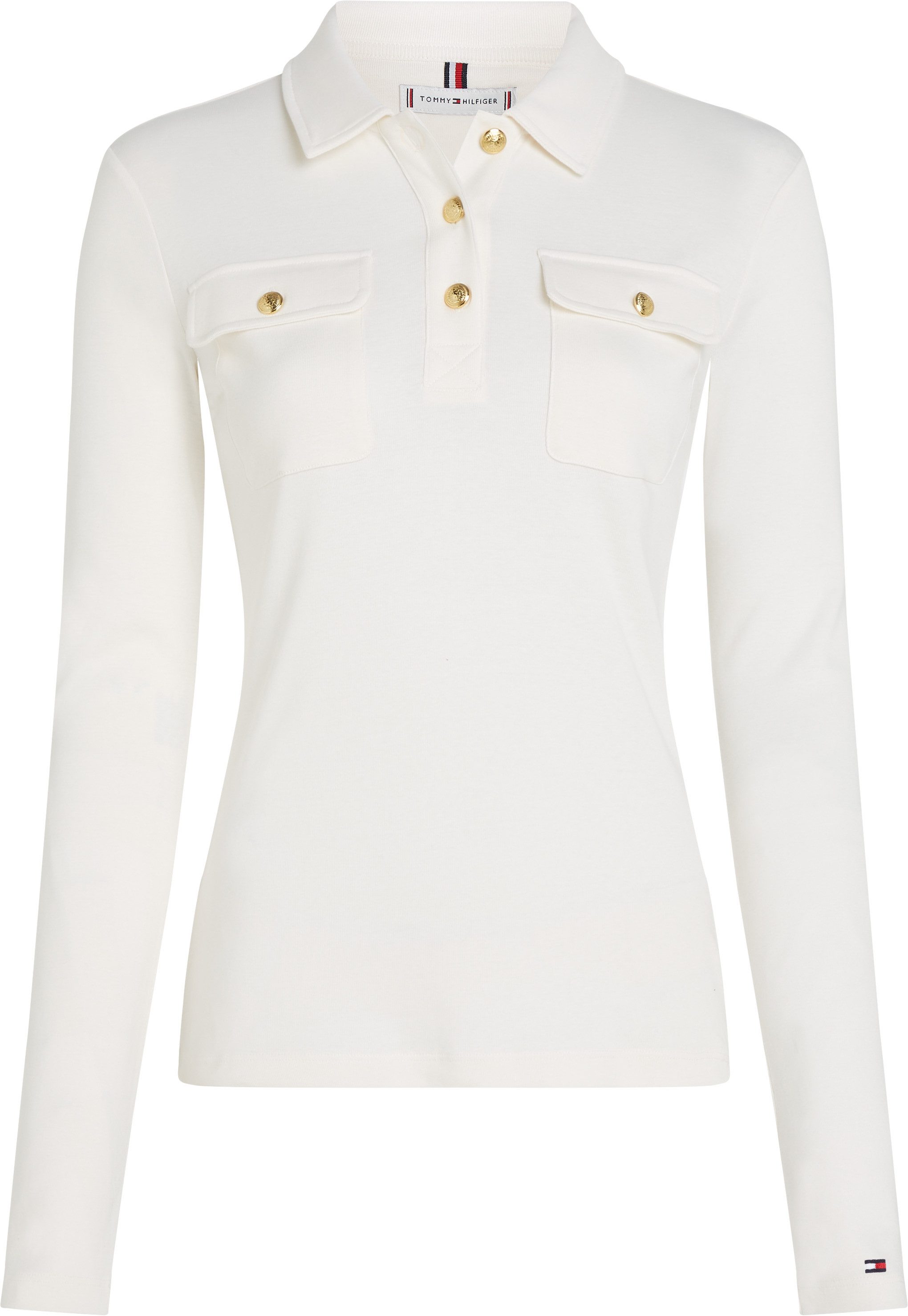 Tommy Hilfiger Poloshirt SLIM GOLD BTN POLO LS met borstzakken, goudkleurige knopen