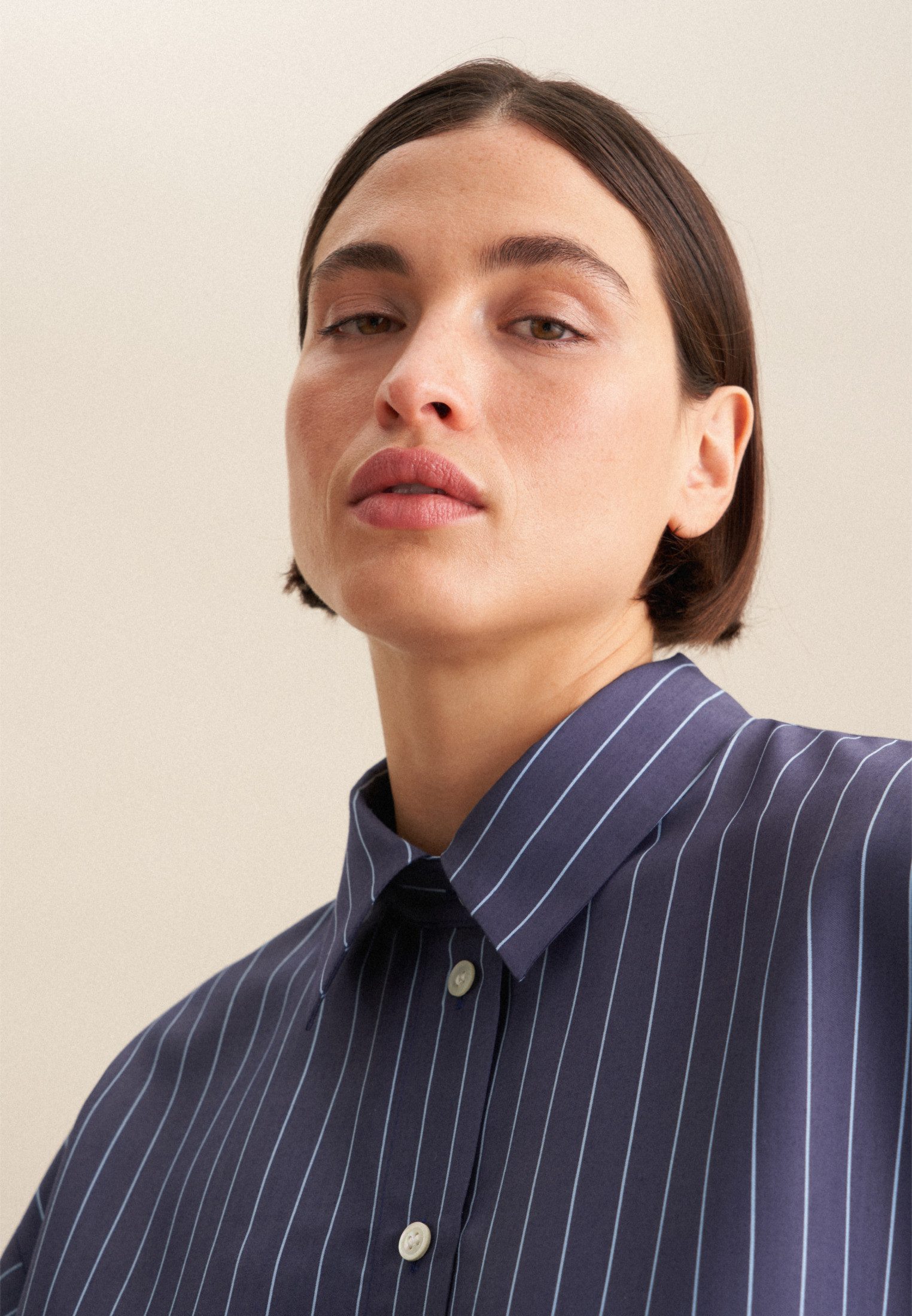 seidensticker Lange blouse Zwarte roos Lange mouwen kraag strepen
