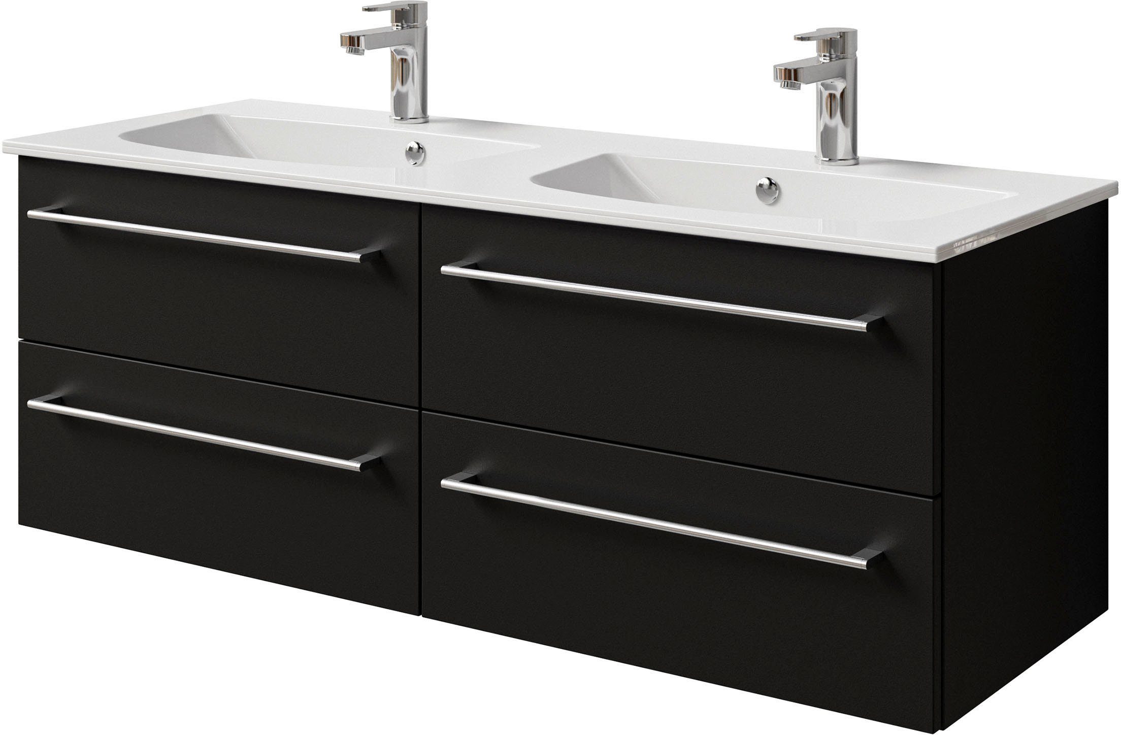 Saphir Wastafelonderkast Serie 6025 mineraalmarmeren wastafel met onderkast, 132 cm breed Dubbele wastafel met 4 lades, hangend, verschillende