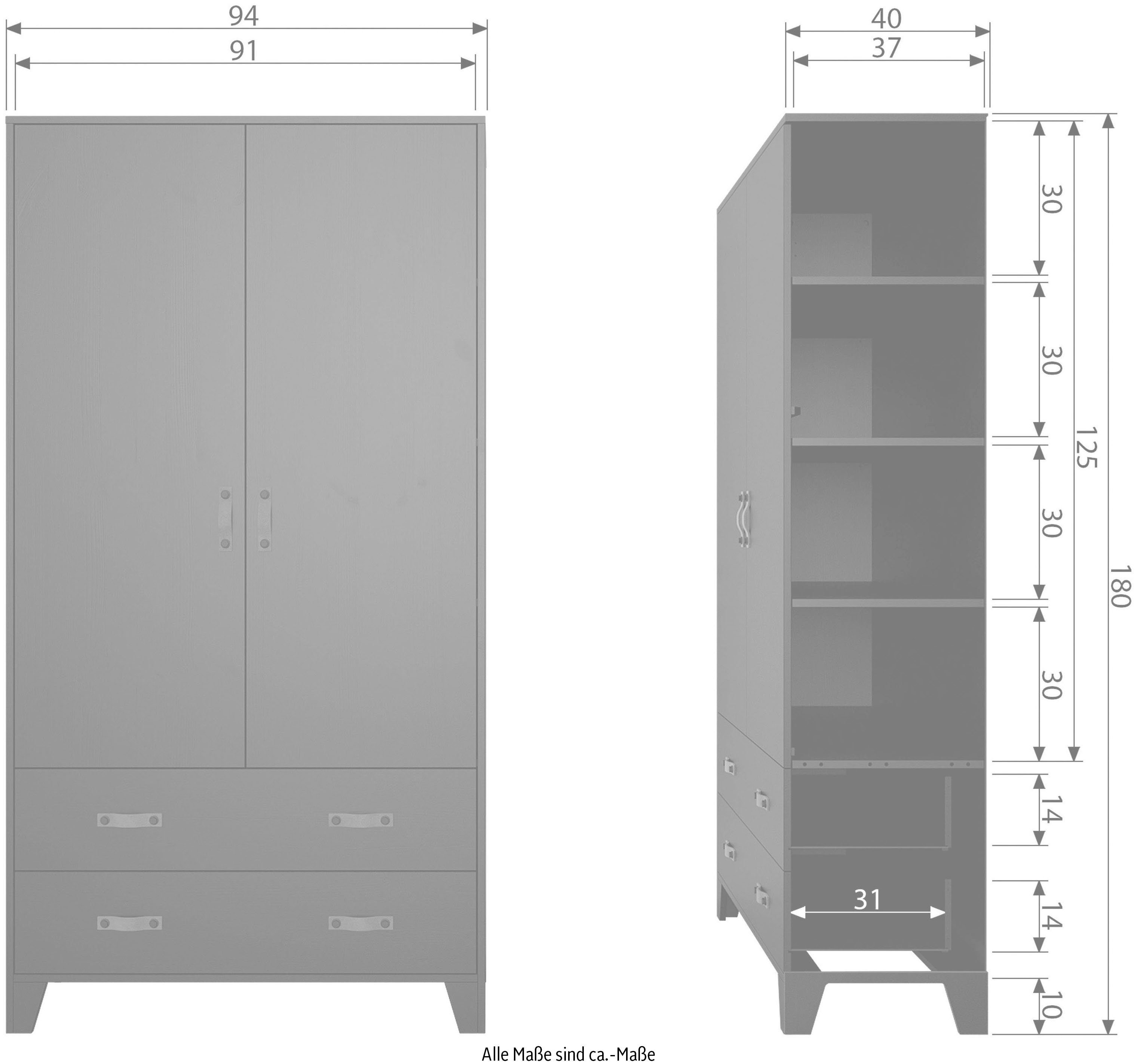WOOOD Kledingkast Dian veel opbergruimte, hoogte 180 cm x breedte 94 cm