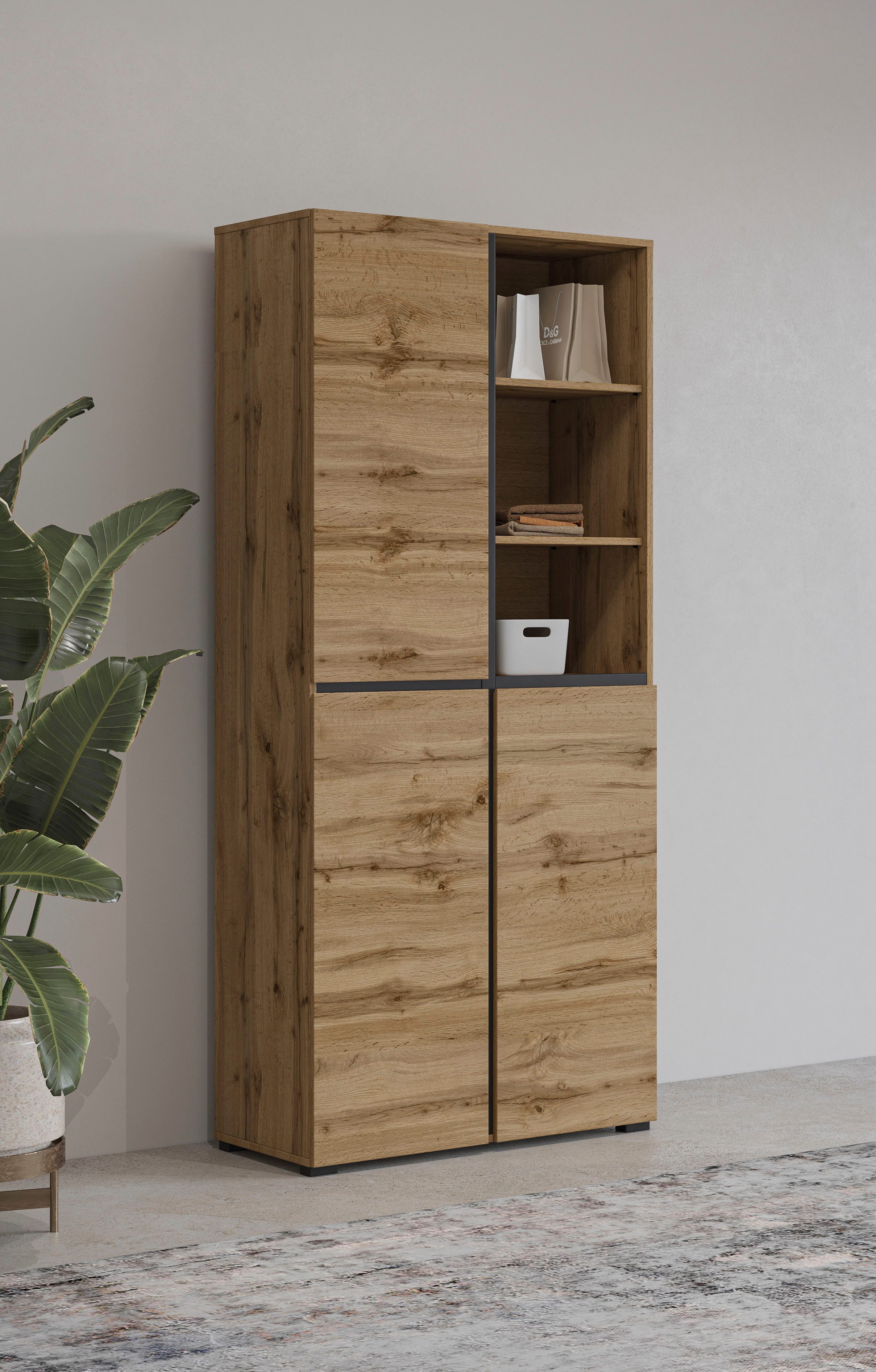 INOSIGN Schoenenkast Cross, Hoogte 183,5cm, moderne greeploze schoenenrek met 3 deuren Hoge kast met veel opbergruimte, plaats voor ongeveer 24 paar schoenen