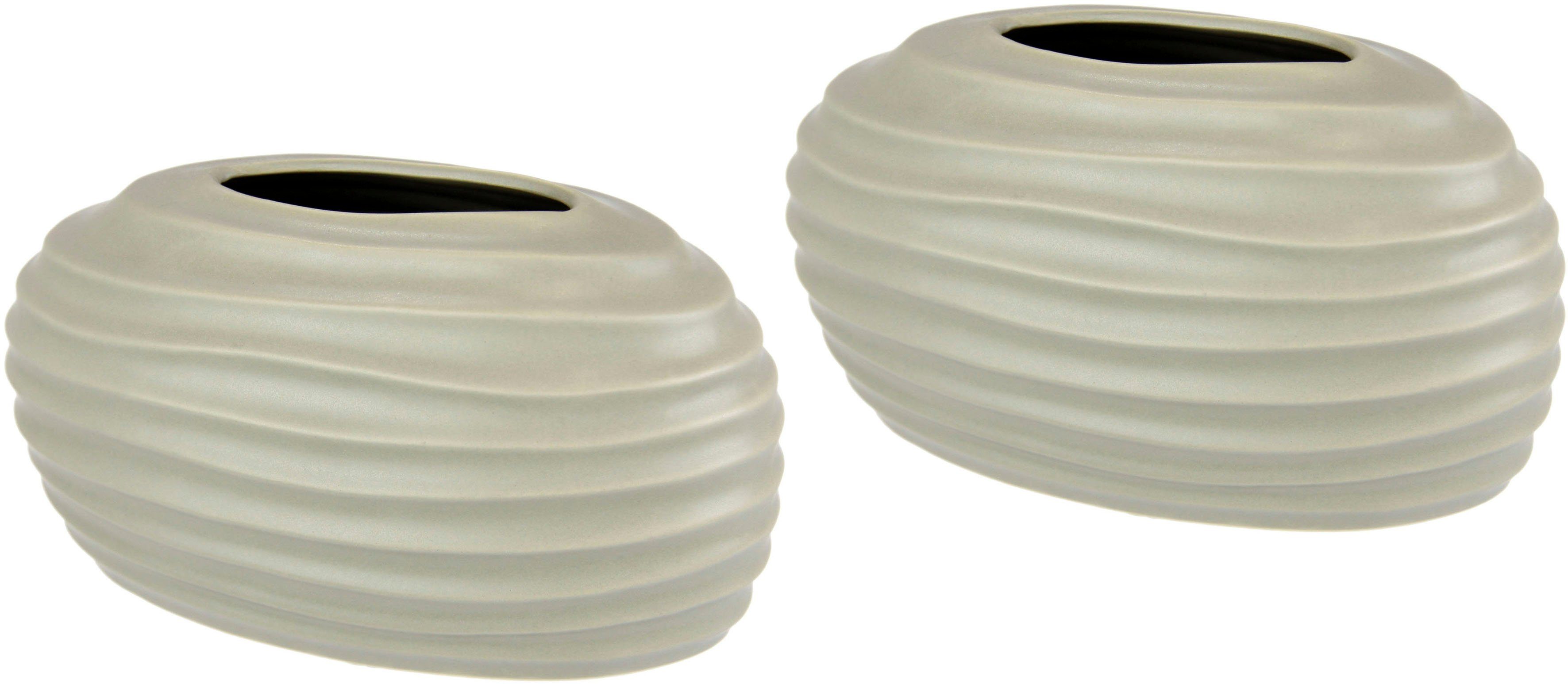 I.GE.A. Siervaas KERAMIK-VASE 2-delig set kleine vaas wit modern keramiek tafel keuken kantoor pampasgras