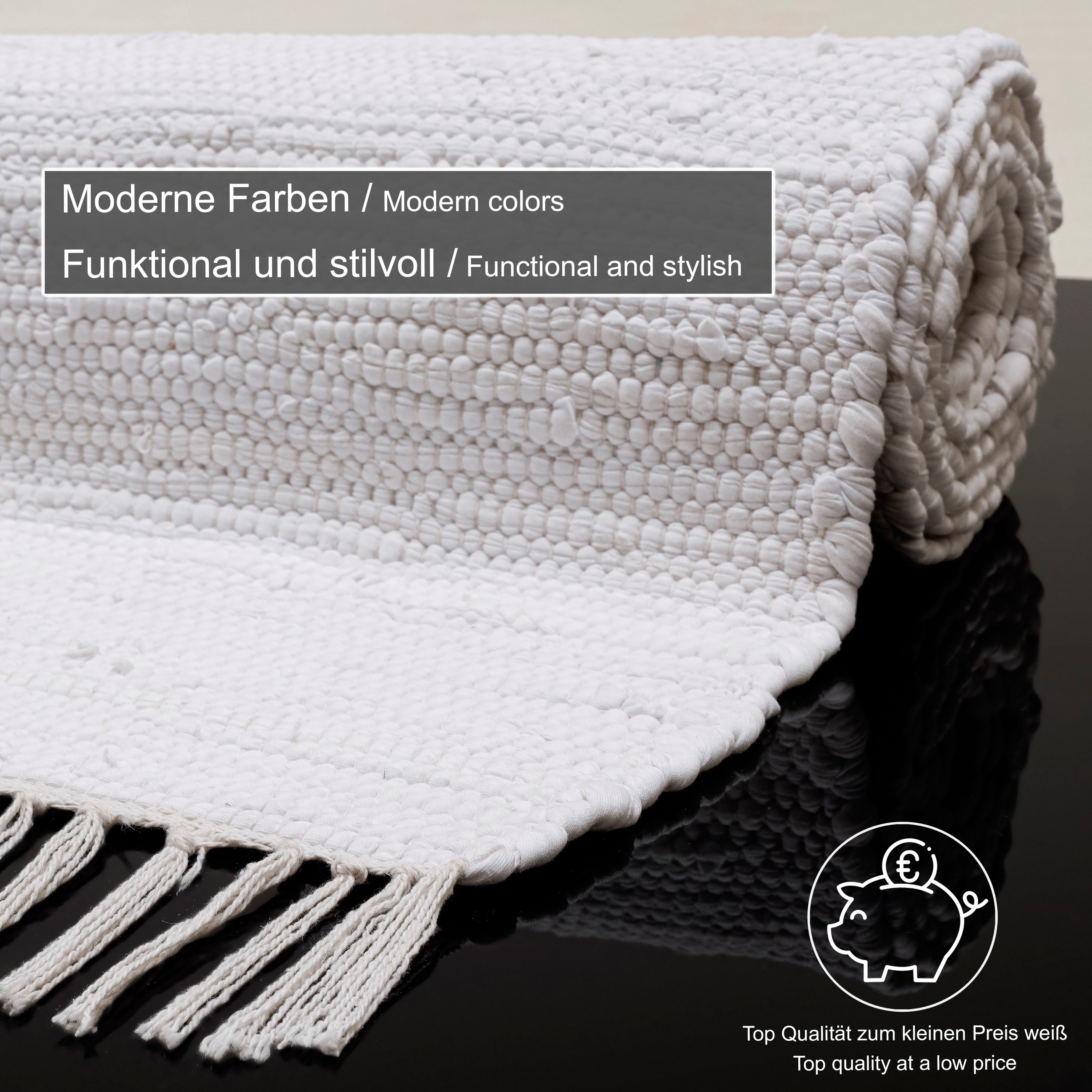 THEKO Vloerkleed Happy Cotton Handgeweven vloerkleed, platweefsel, puur katoen, met de hand geweven, met franje