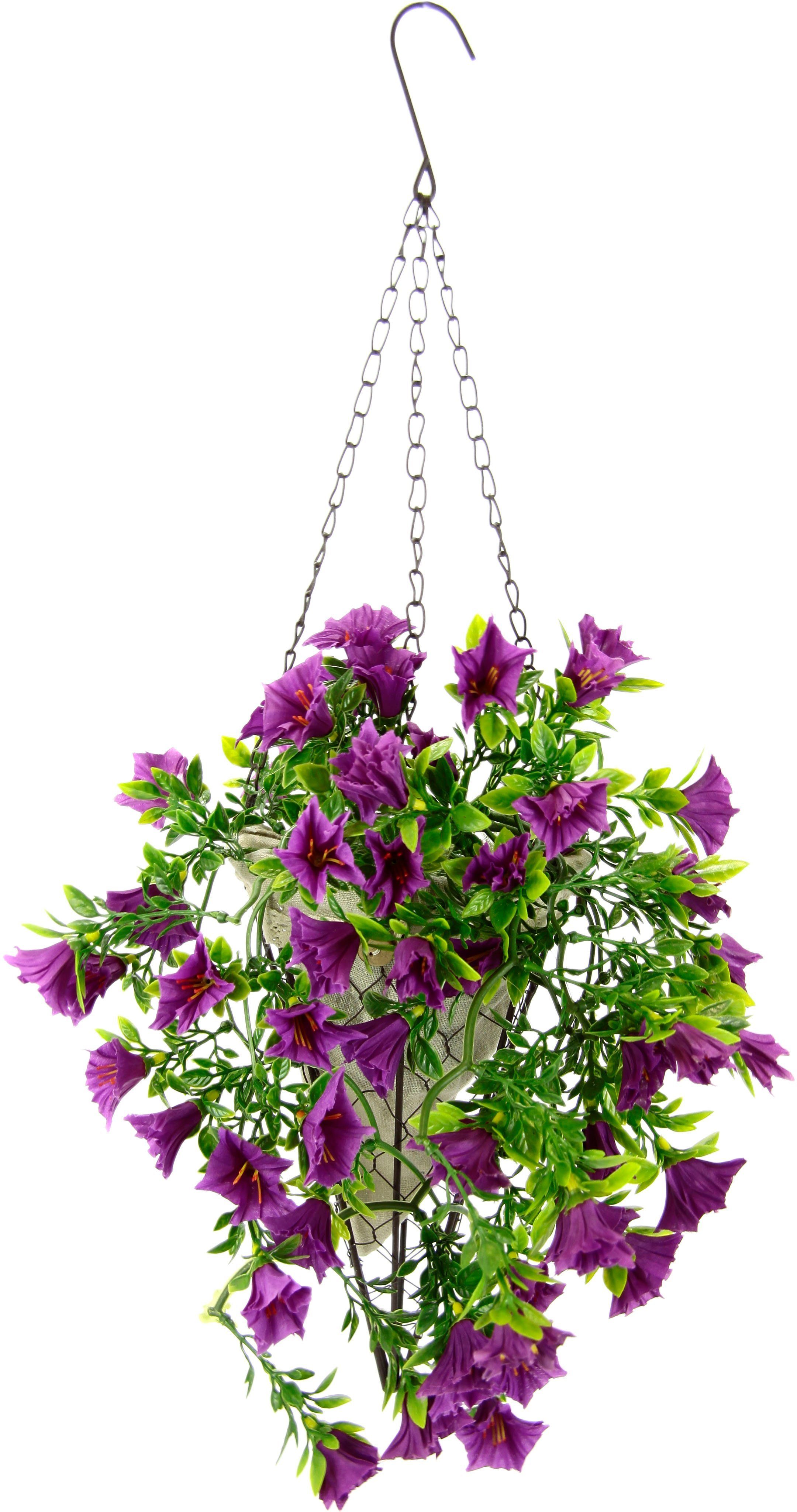 I.GE.A. Kunstbloem Petunia-hanger met hangmand petunia plant met bloemen Kunstmatige bloemen, zijden bloemen, zomerbloemen, hangbloem (1 stuk)
