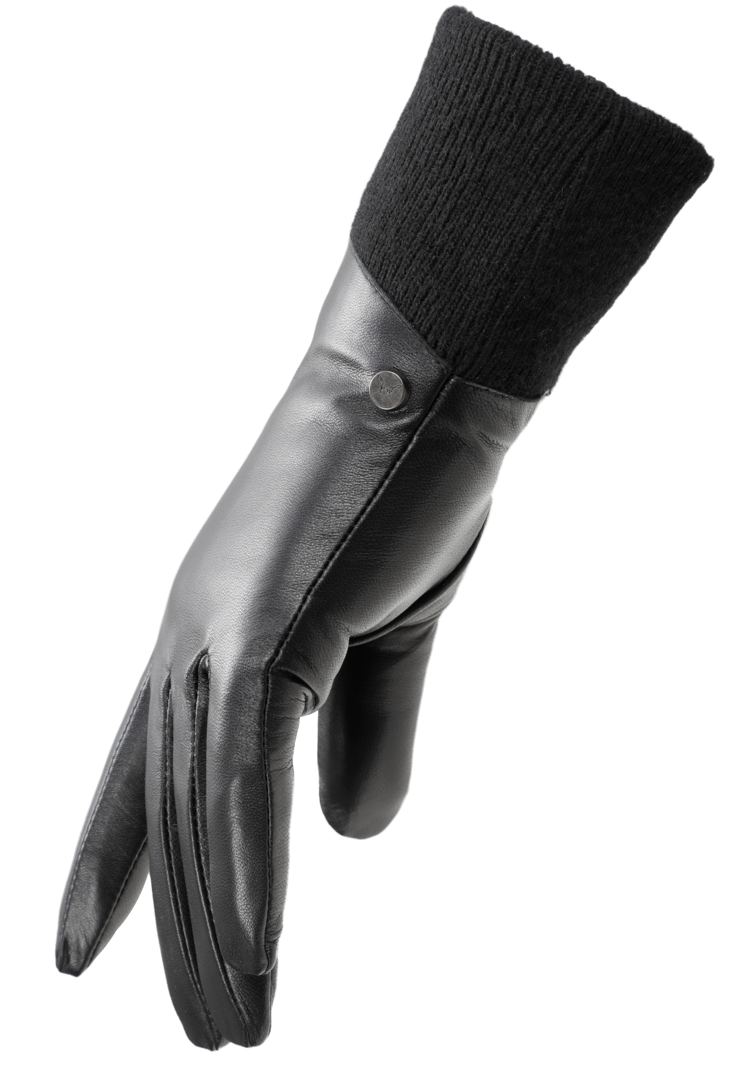PEARLWOOD Leren handschoenen Luna zachte fleece voering, gebreide manchetten (1 paar)