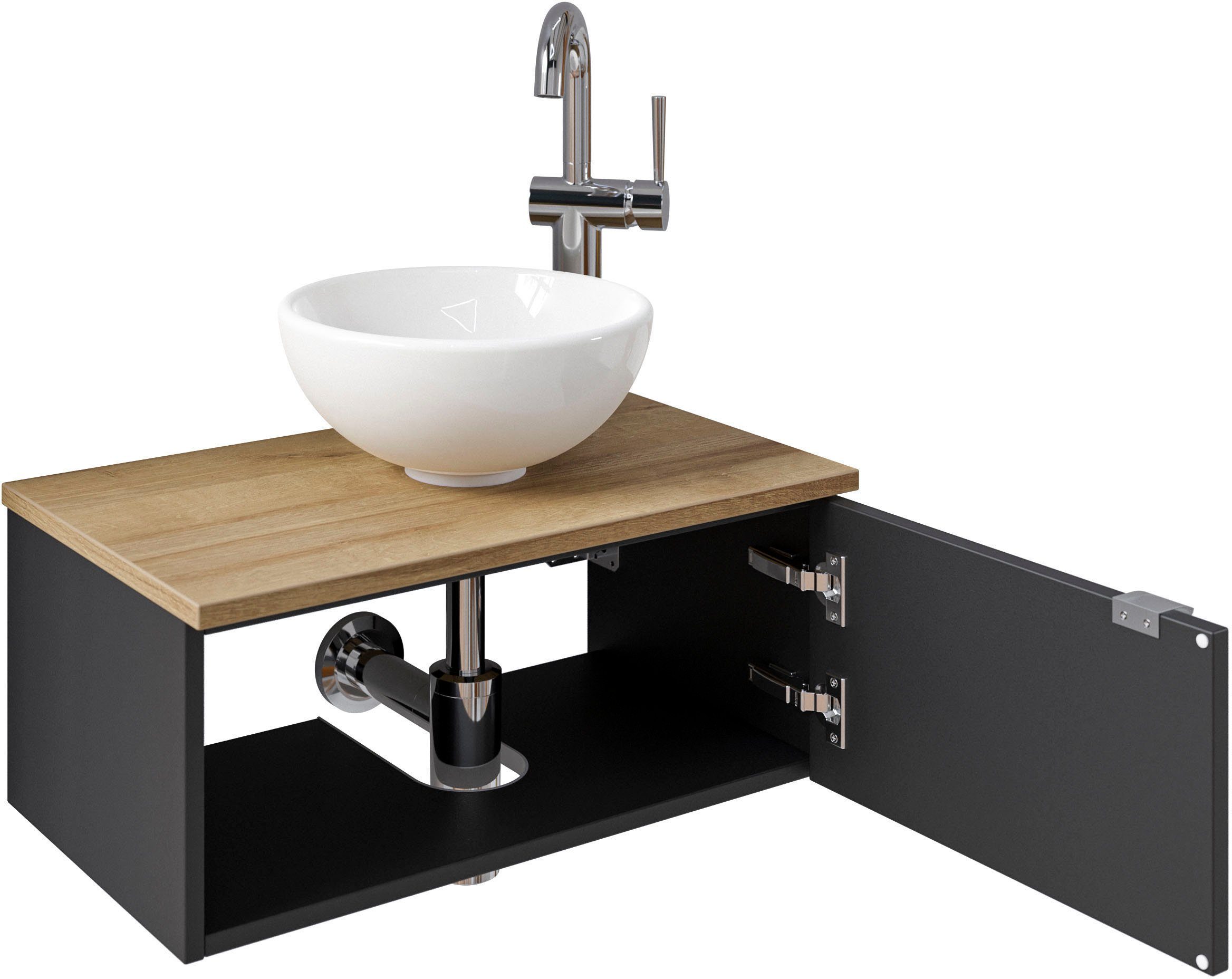 Saphir Wastafelonderkast Serie 6915 wastafel met onderkast voor gastenbadkamer, tweede toilet (3-delig)