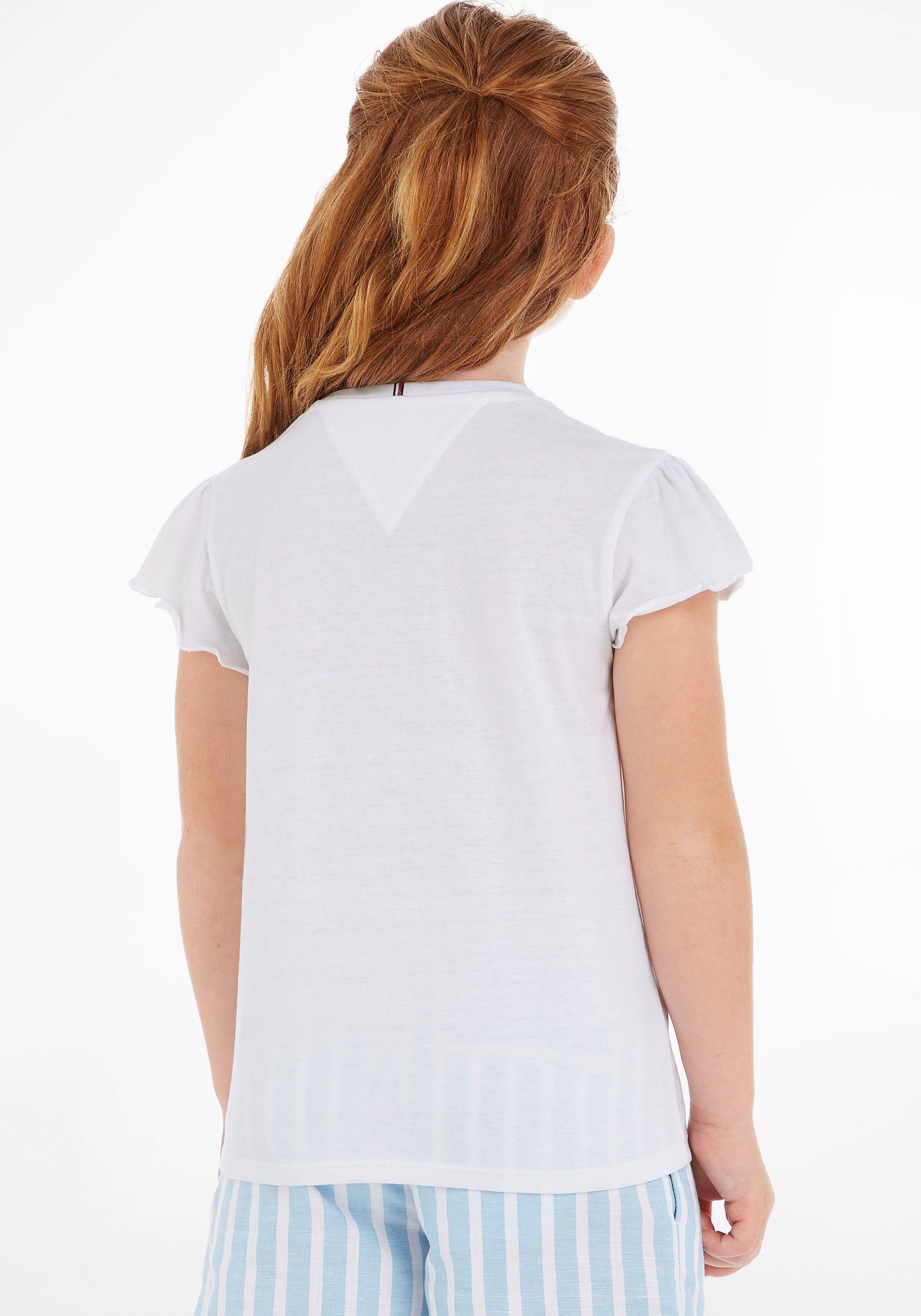 Tommy Hilfiger T-shirt ESSENTIAL RUFFLE SLEEVE TOP S/S met golfrand, logo-geborduurde details