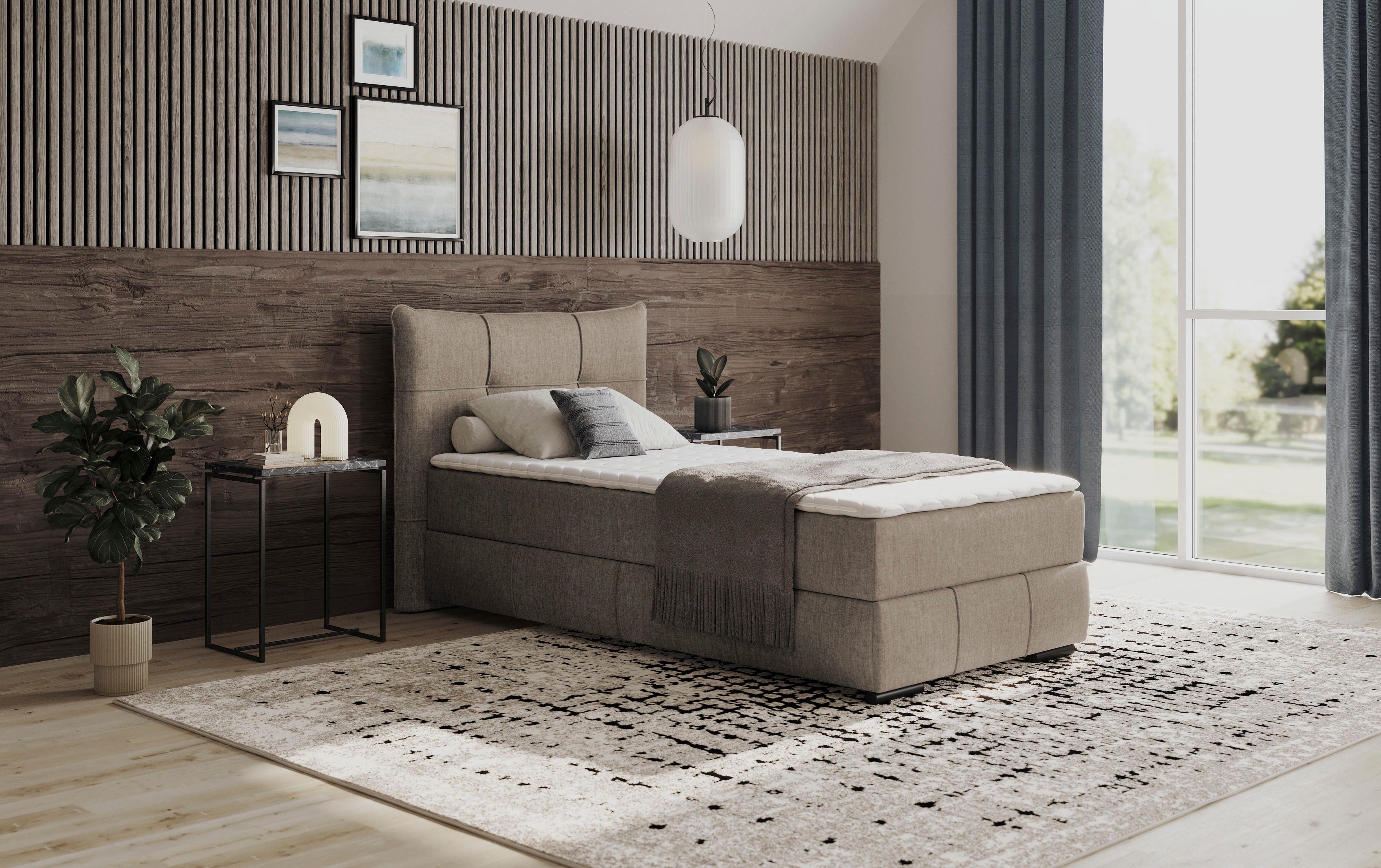 Mr. Couch Boxspring Brewdley met bedkist, incl. matras Topmatras en sierkussen, in verschillende hardheden beschikbaar boxsprings beige