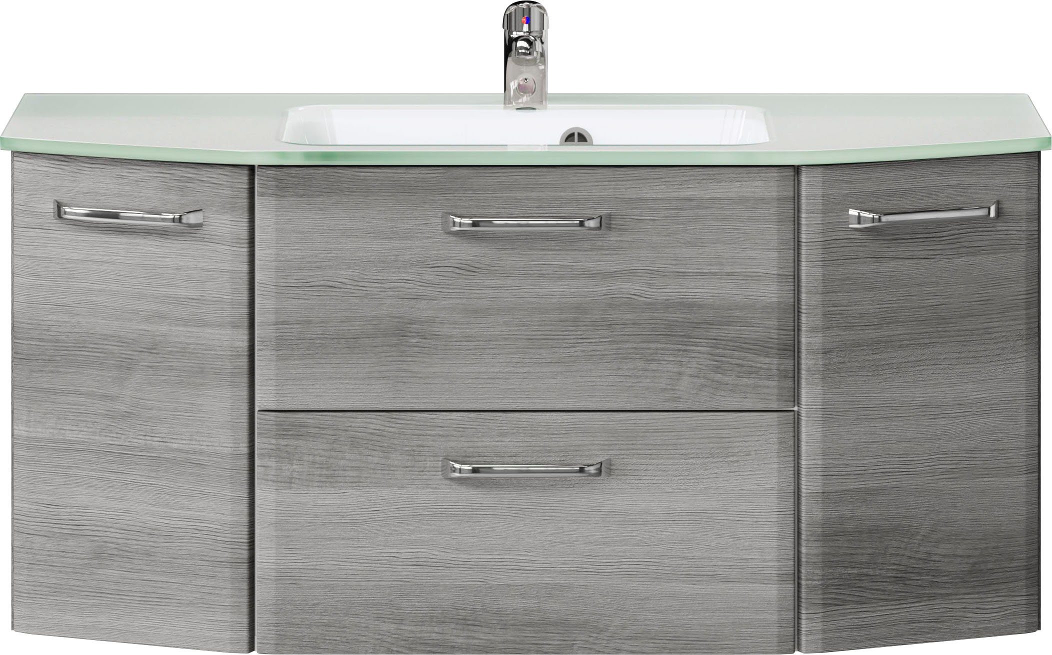 Saphir Wastafelonderkast Quickset wastafel incl. glazen wastafel, 112 cm breed, 2 deuren Onderkast met wasbak, inclusief deurdemper, grepen glanzend chroom