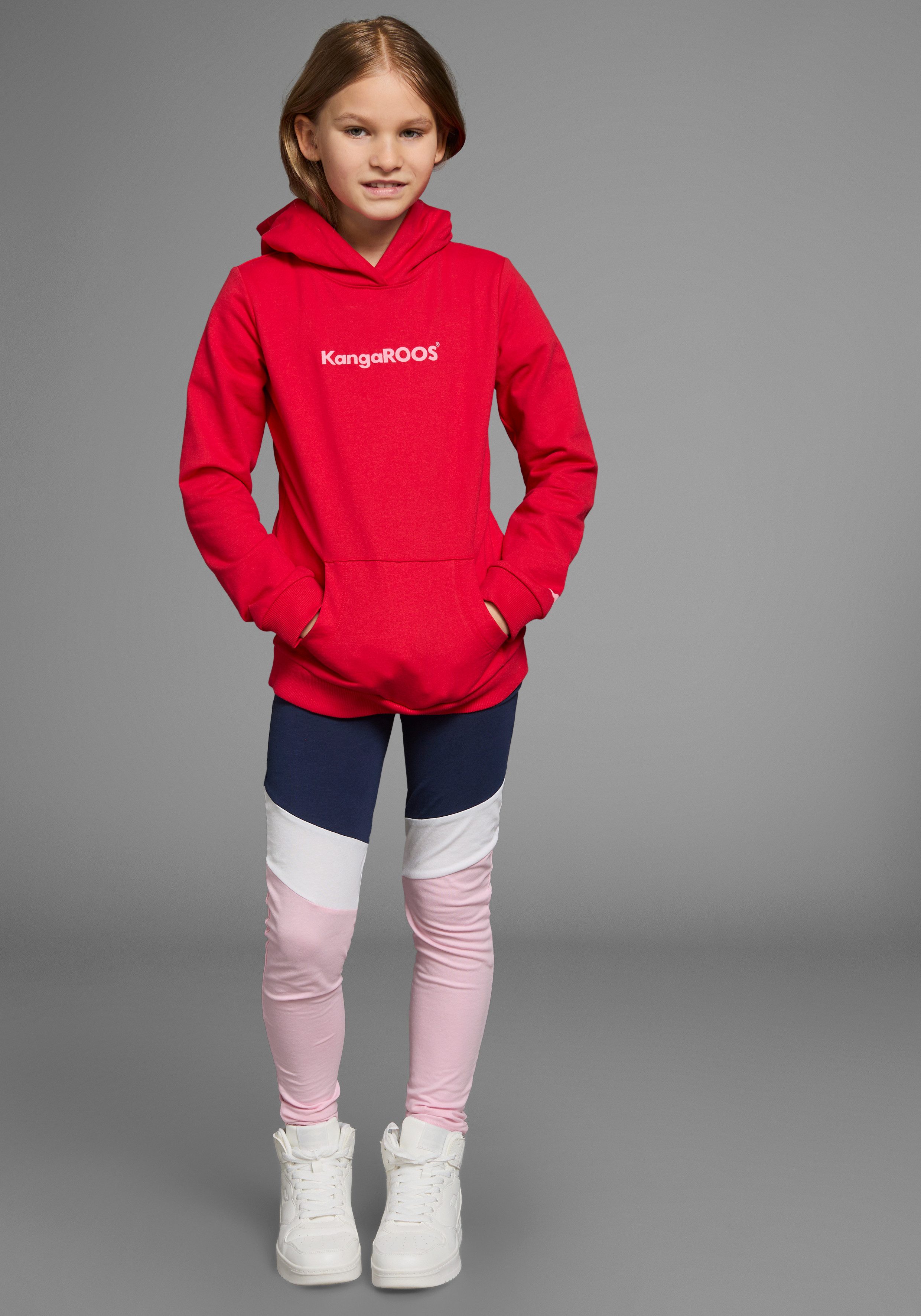 KangaROOS Hoodie met logoprint Lange mouwen, bedrukt, van sweatstof met katoen, met kangoeroezak