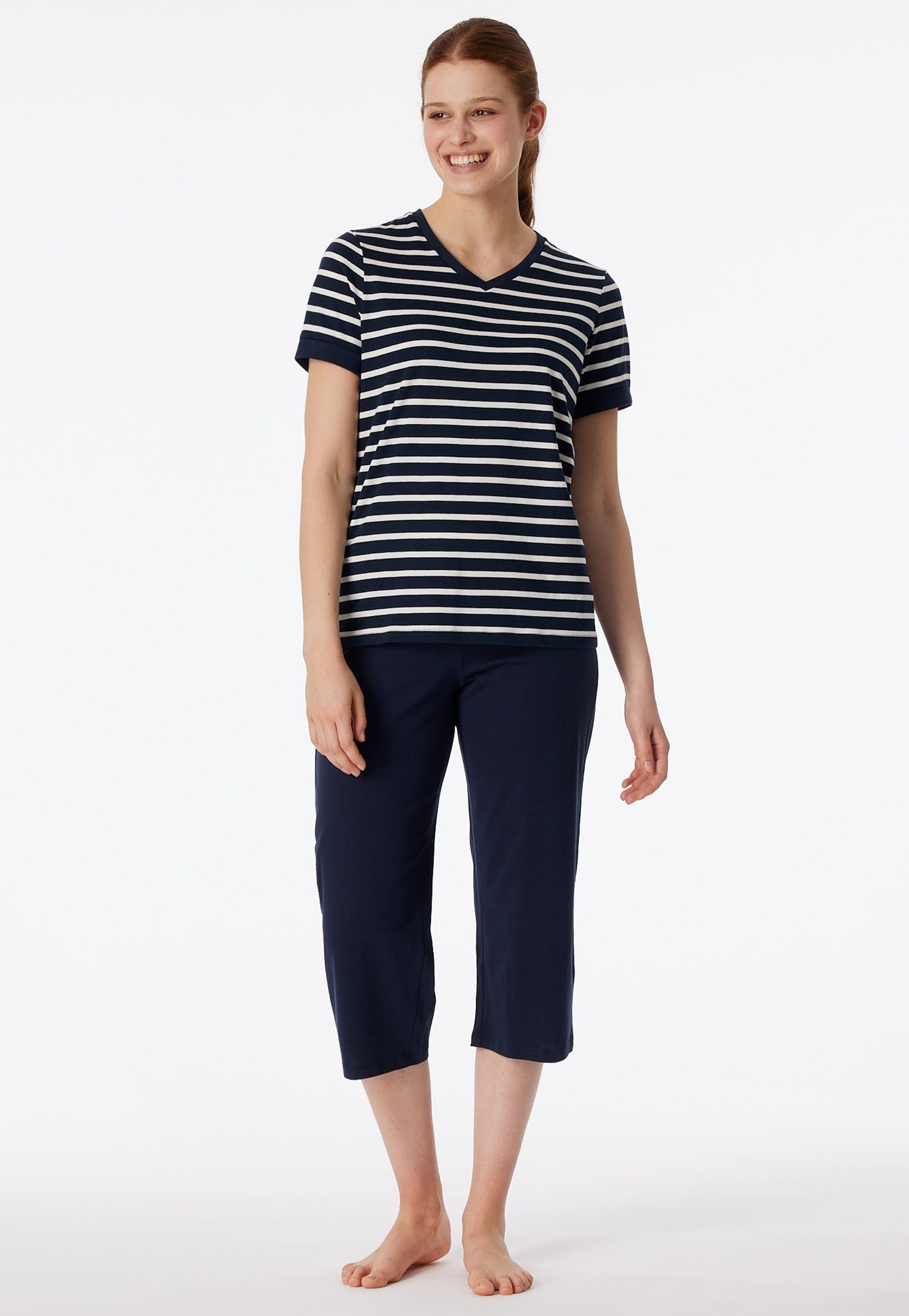 Schiesser Pyjama Casual Essentials met modieus omgeslagen mouwen