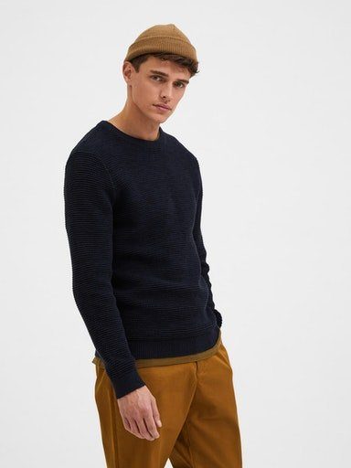 SELECTED HOMME Trui met ronde hals SLHVINCE LS KNIT BUBBLE CREW NECK NOOS