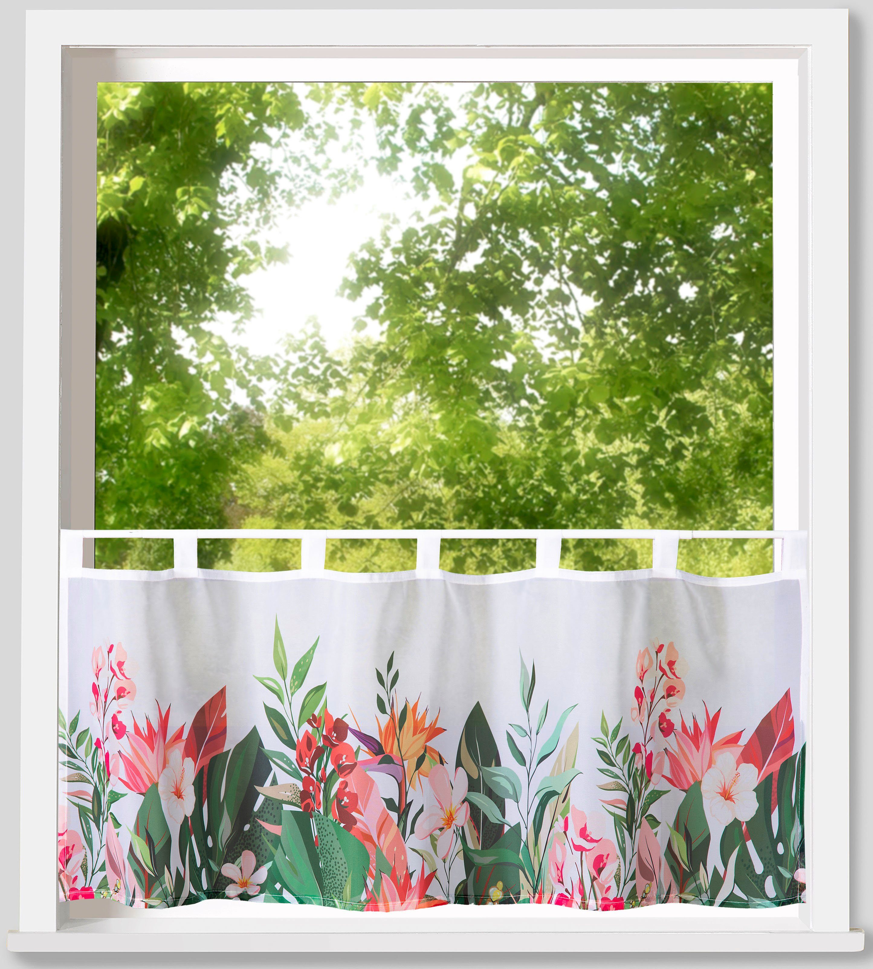 Weckbrodt Valletje Arabella Voile, halftransparant, bedrukt, HxB 45x120 cm, gordijn, store (1 stuk)