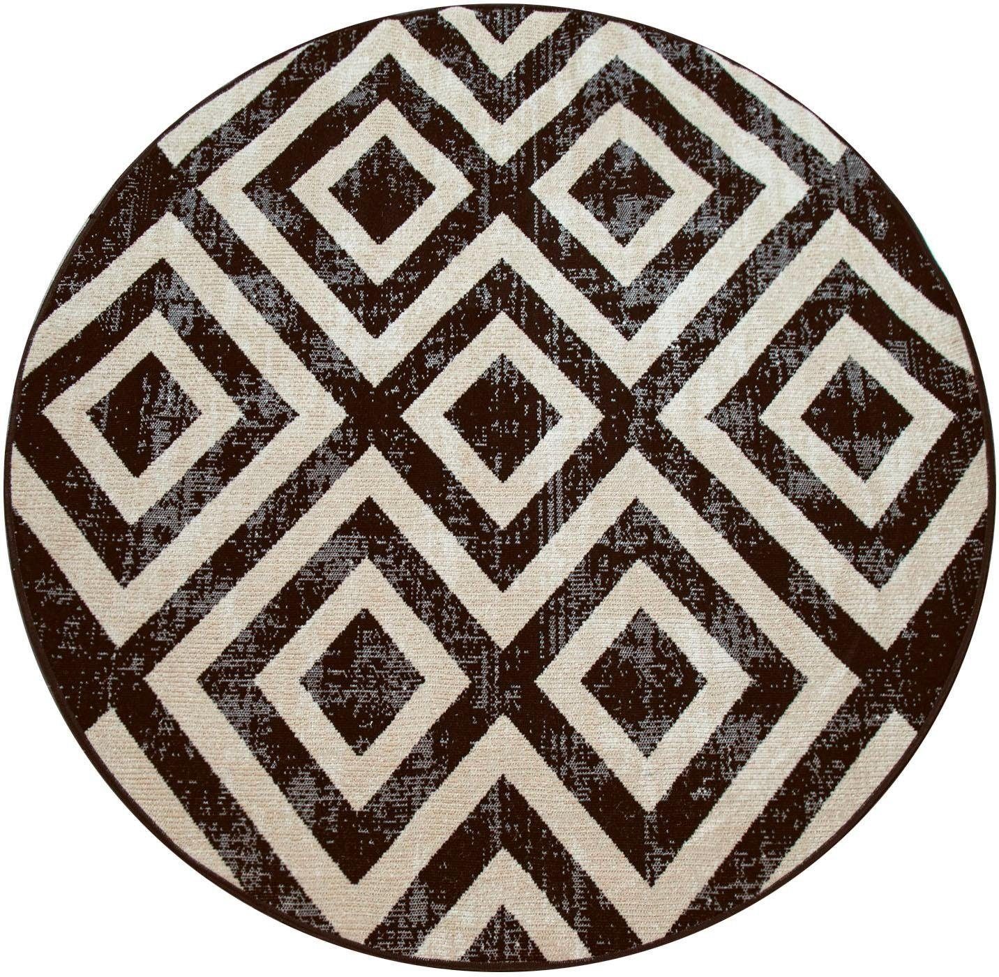 Paco Home Vloerkleed Poco 821 Korte pool, ruitdessin, geschikt voor binnen en buiten moderne vloerkleden maat Ø 200 cm x 6 mm zwart