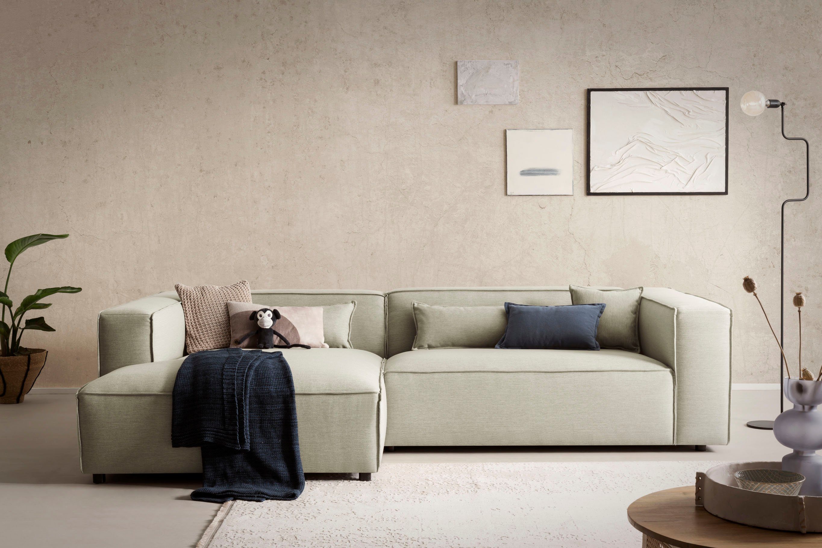 LeGer Home by Lena Gercke Hoekbank PIARA XXL, Big-sofa in cord of linnenlook, L-vorm, met biesnaad