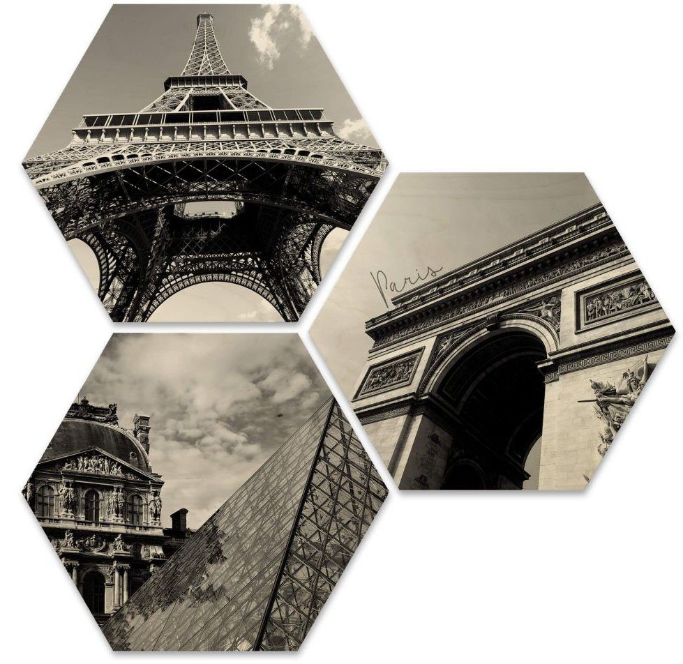 Wall-Art Meerdelige artprint Impressie Parijs stad collage (set, 3 stuks)