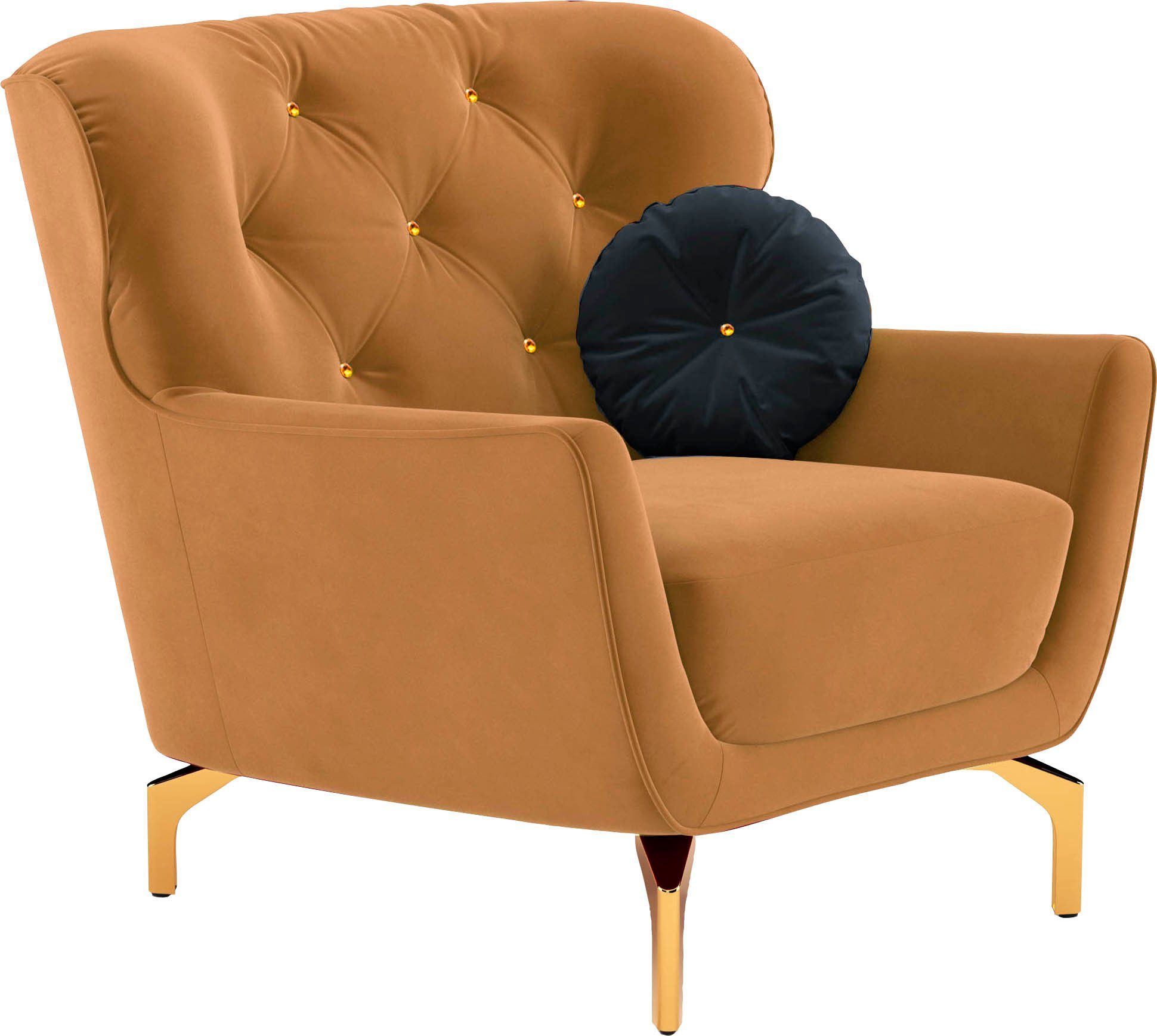 sit&more Fauteuil Orient 3 inclusief 1 sierkussen met strassteentjes, goudkleurige metalen poten