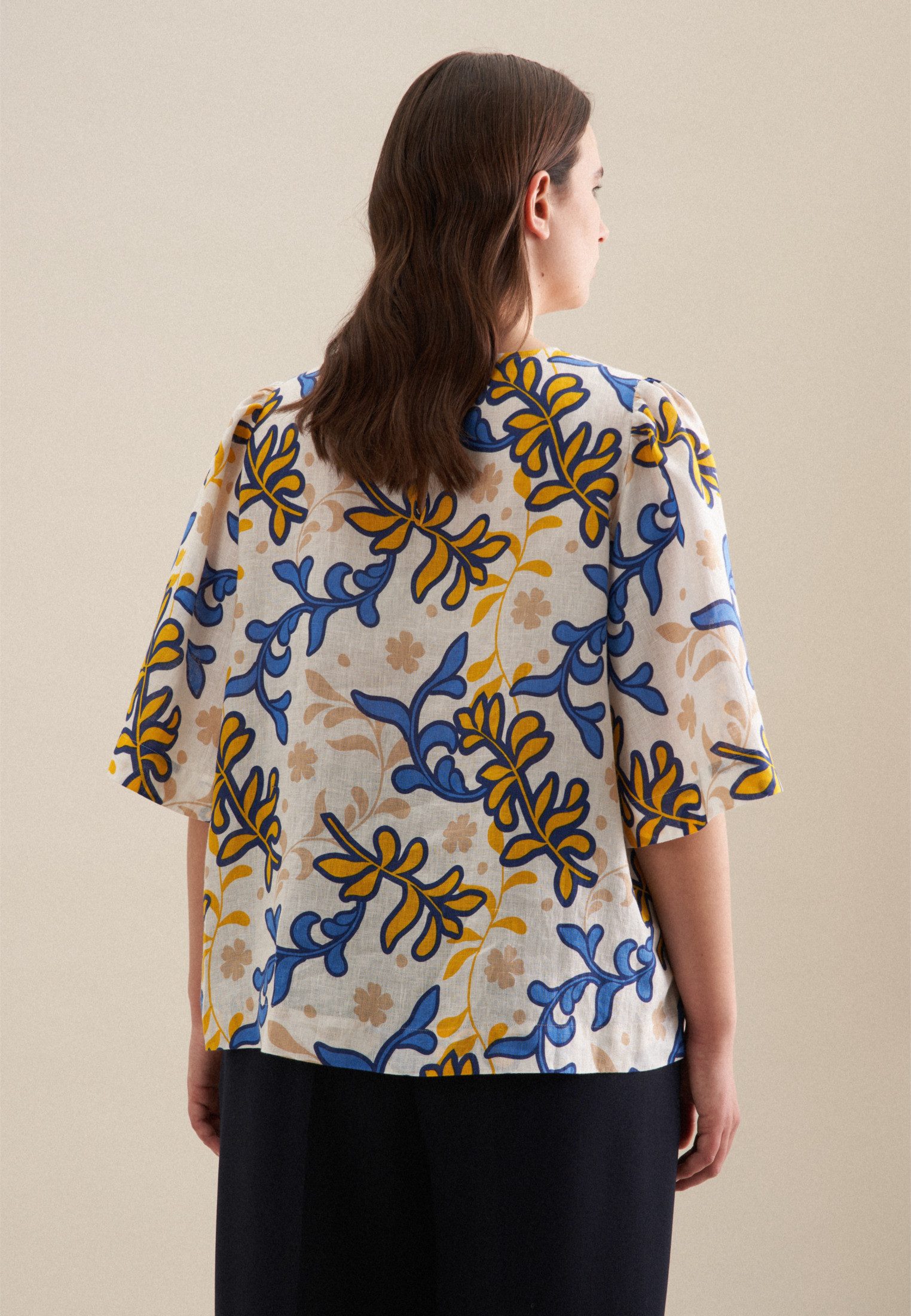seidensticker Shirtblouse Zwarte roos Korte mouwen ronde hals print