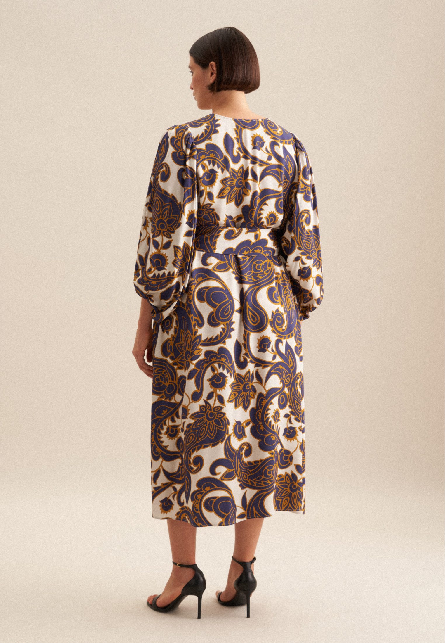 seidensticker Zomerjurk Zwarte roos 3/4-mouw v-hals paisley