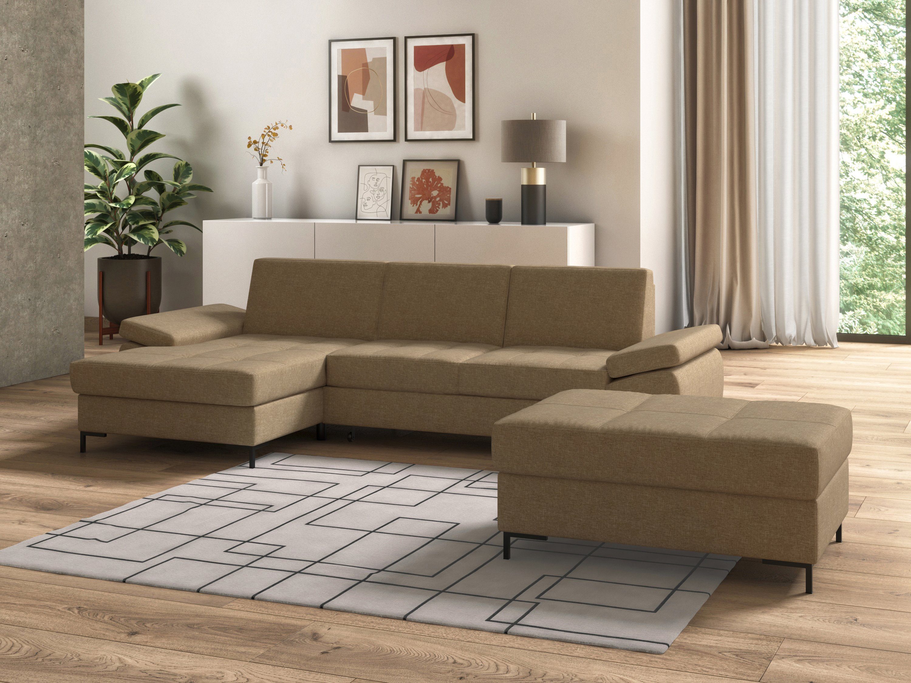 DOMO collection Hoekbank Capelo, comfortabel, duidelijke lijnen kenmerken dit ontwerp, L-Vorm met verstelbare armleuningen, naar keuze met slaapfunctie, binnenvering