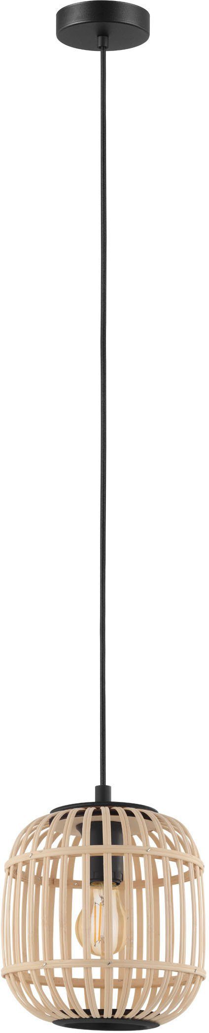 EGLO Hanglamp BORDESLEY zwart / ø21 x h110 cm / excl. 1x e27 (elk max. 28w) / staal en hout