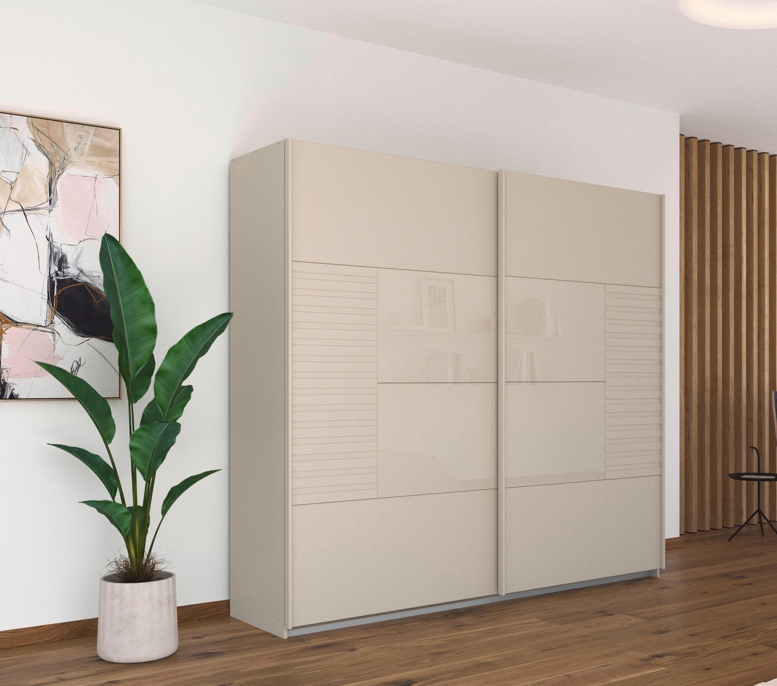 rauch Zweefdeurkast Kledingkast, garderobekast, slaapkamerkast RUGA Kussens in moderne lamellenlook, met glazen afdekkingen MADE IN GERMANY
