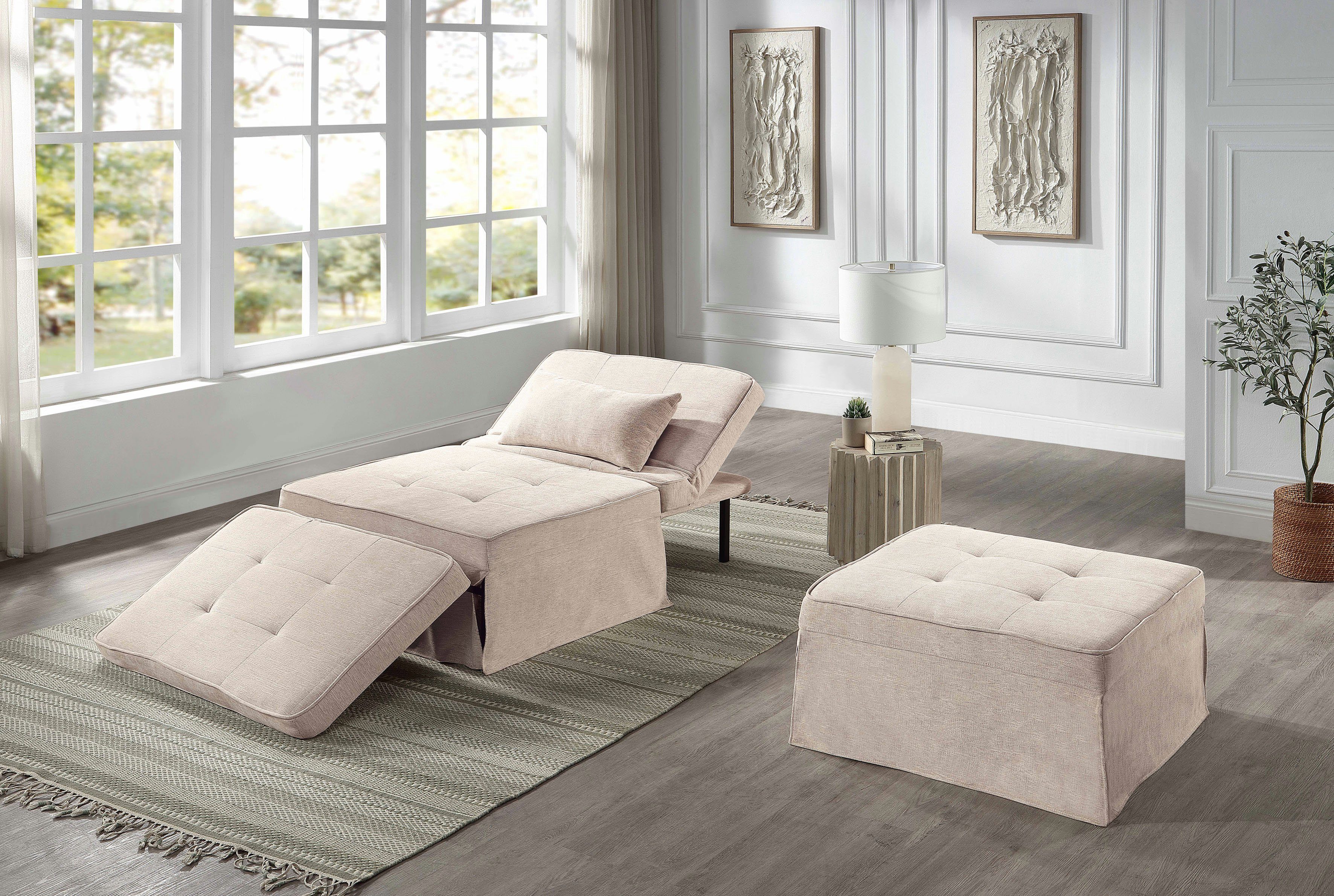 atlantic home collection slaapbank finn te veranderen in een loungestoel, relaxfauteuil en logeerbed, incl. kussen beige