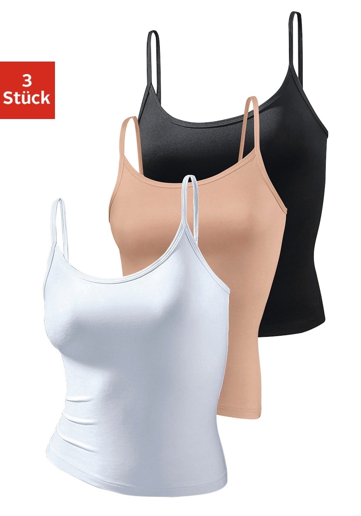 vivance active Top met spaghettibandjes van zacht microvezel (Set van 3)