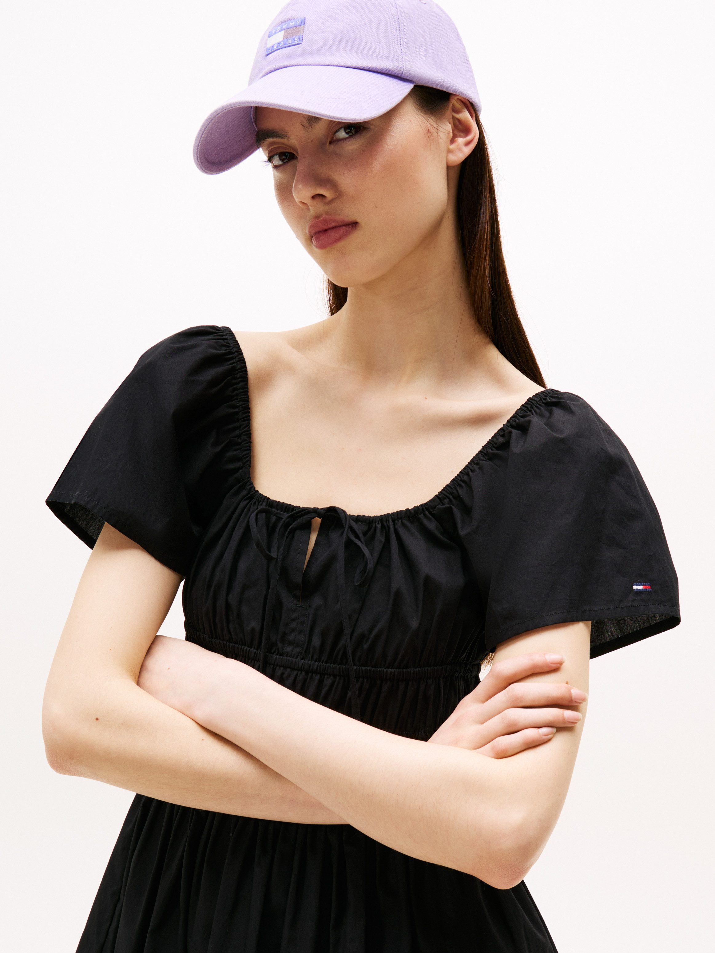 TOMMY JEANS Mini-jurk TJW ROUCHE MINI POPLIN DRESS EXT
