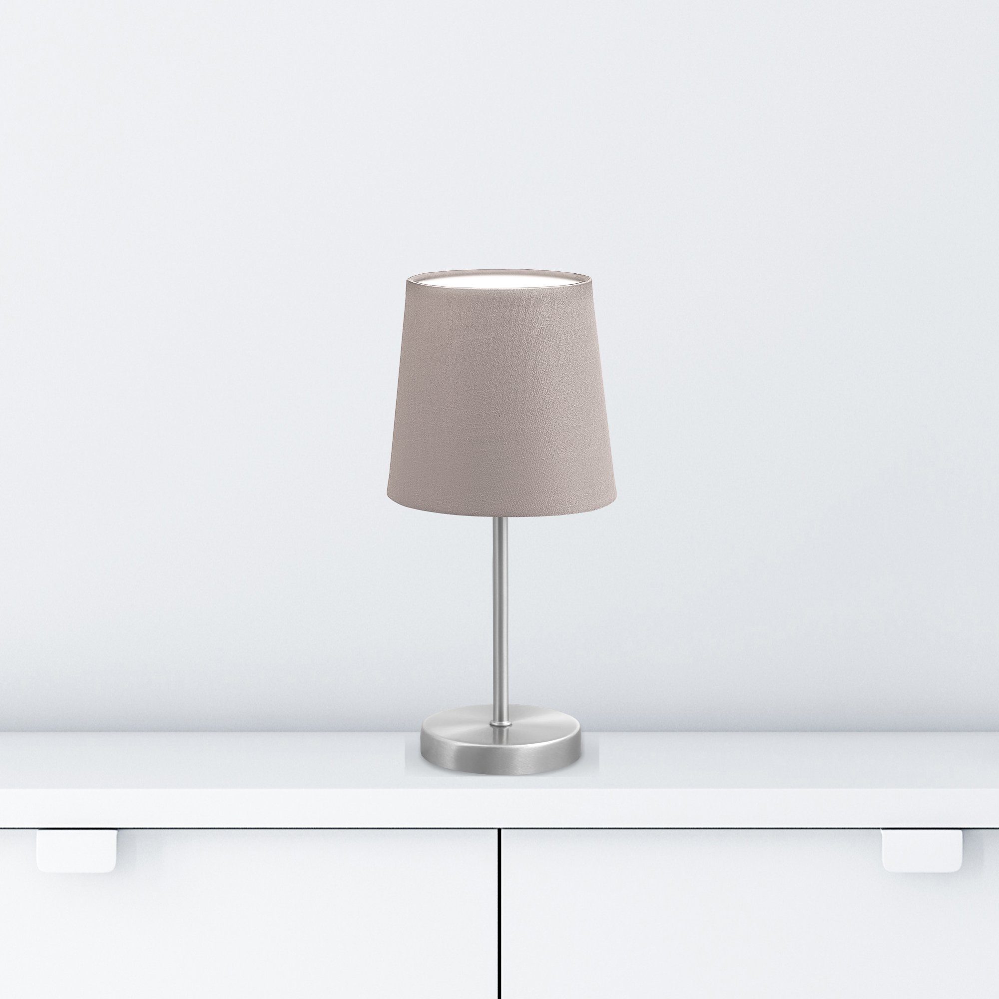 B.K.Licht Tafellamp LED nachttafellamp met schakelaar E14 IP20 stof taupe mat-nikkel
