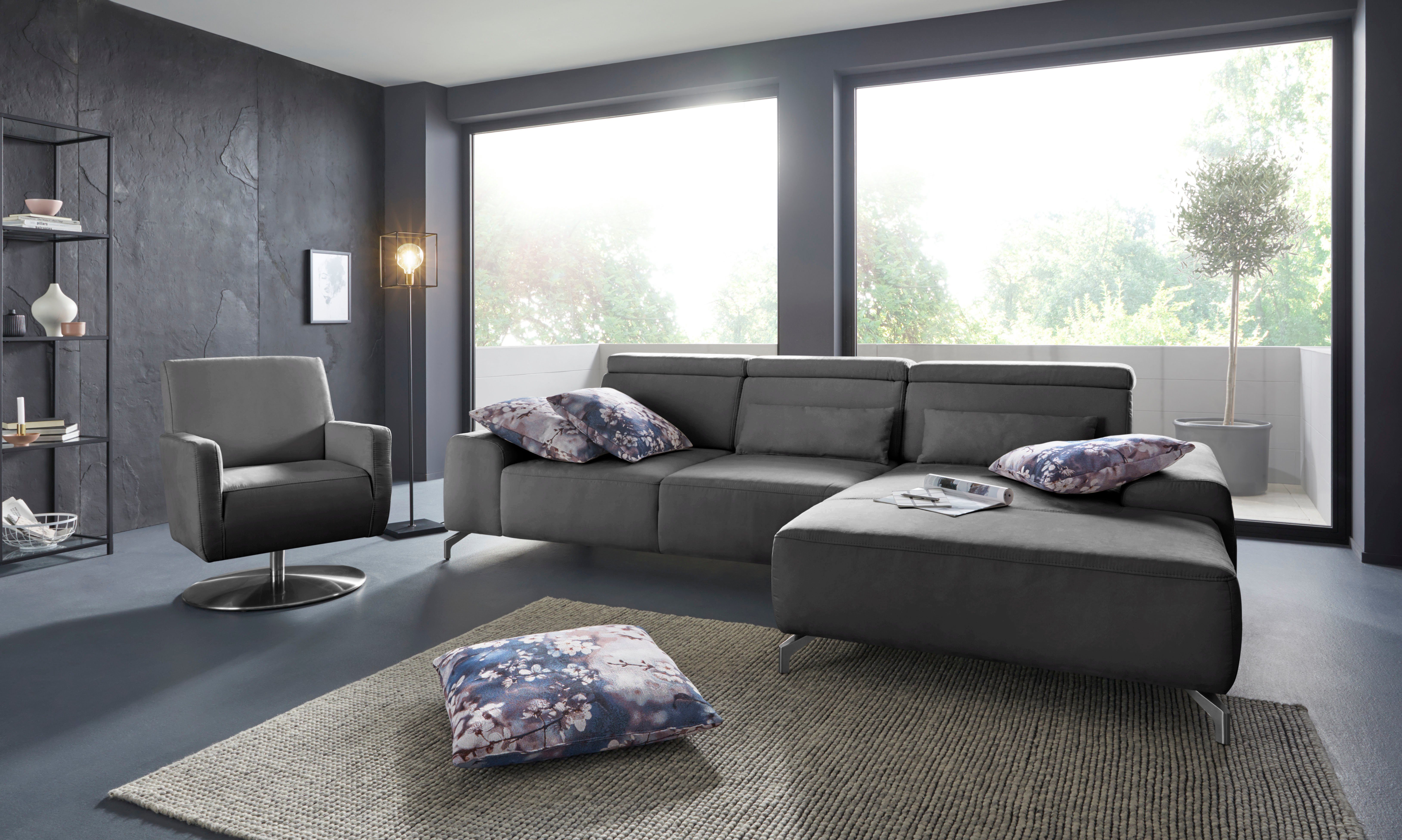 sit&more Hoekbank Gizeh L-vorm Poothoogte 12 cm, inclusief zitdiepteverstelling en verstelbare hoofdsteun