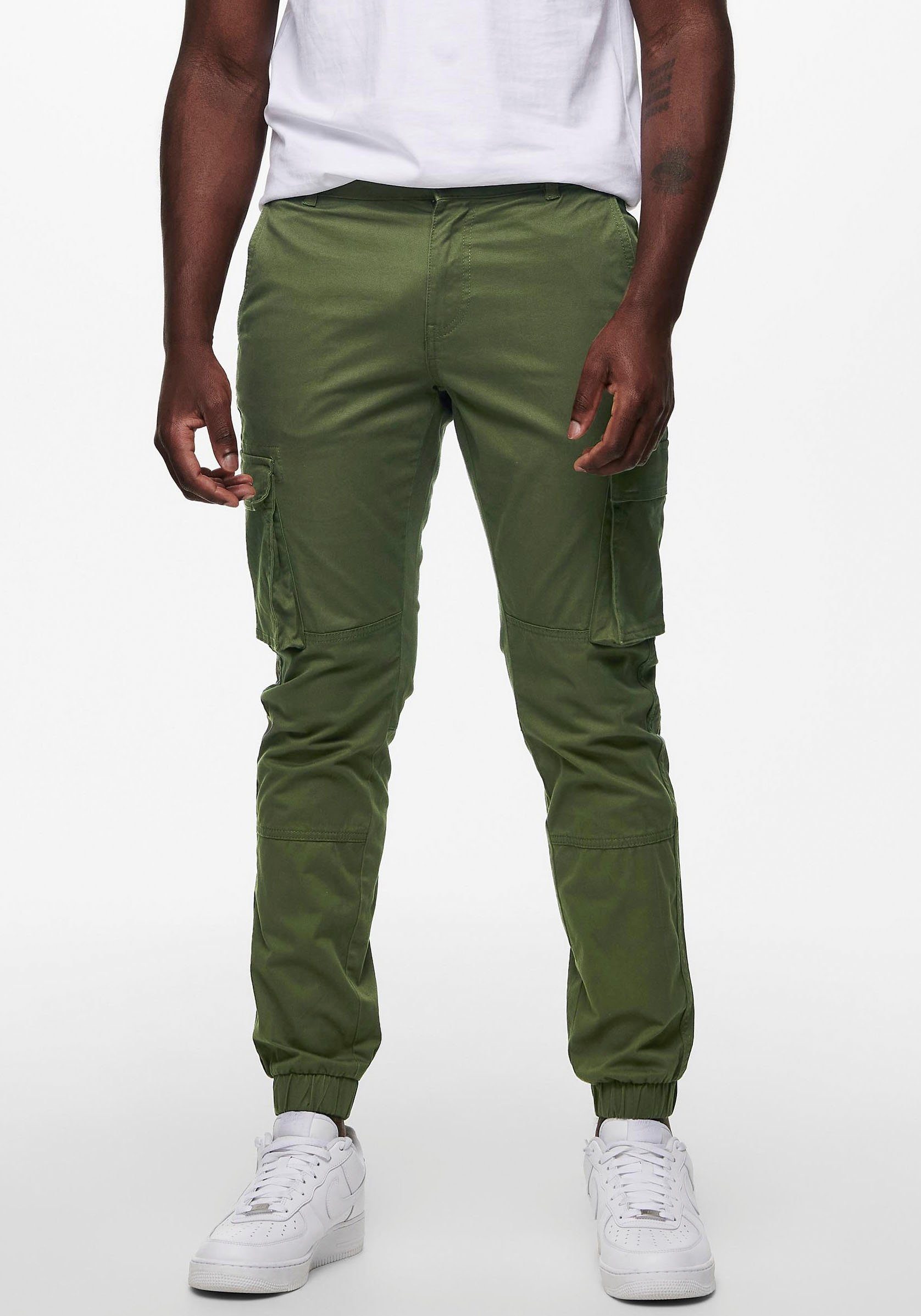 ONLY & SONS Cargobroek CAM STAGE CARGO CUFF heren cargobroeken maat 34 groen