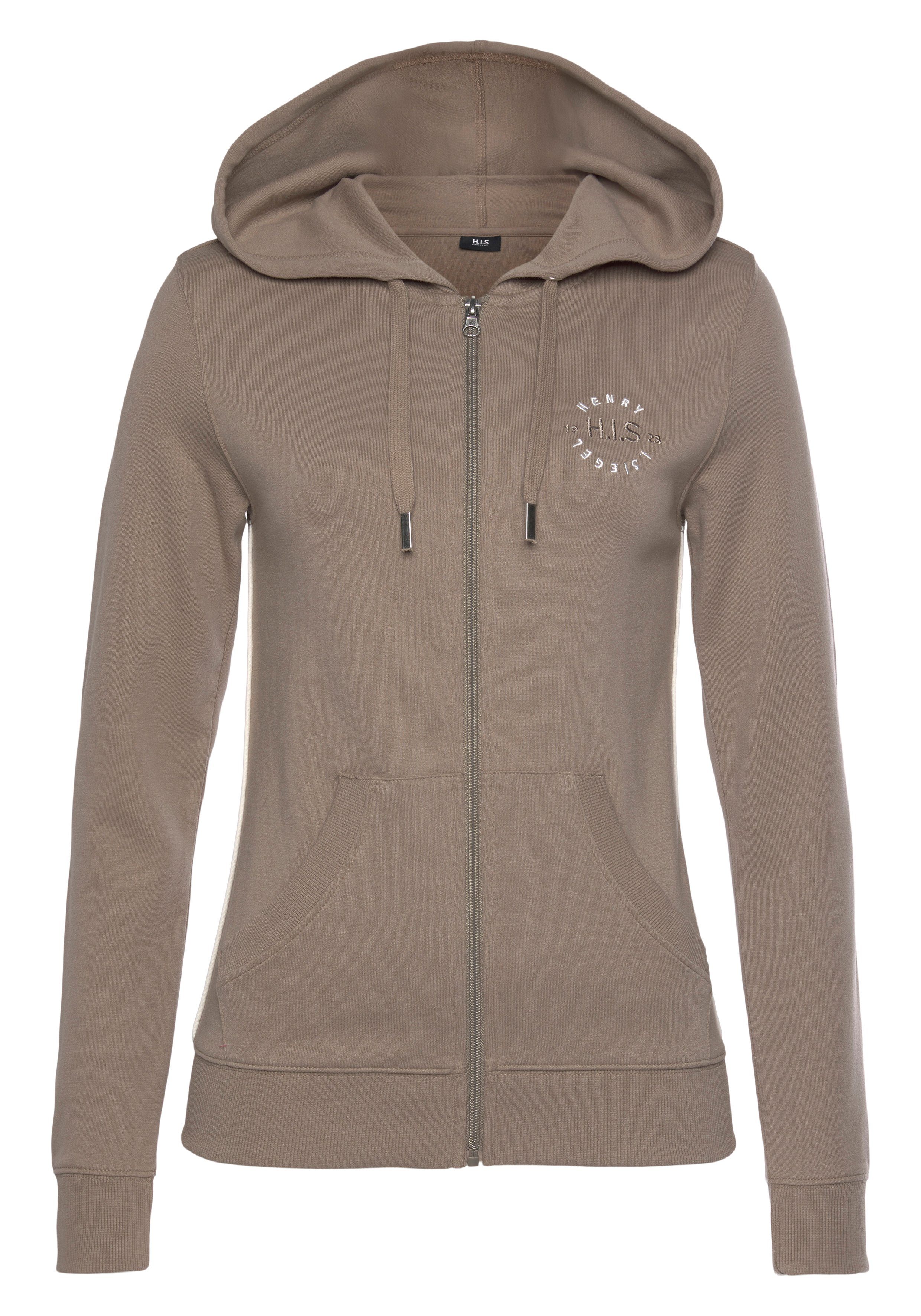 H.I.S Capuchonsweatvest met zijpiping en kleine merkborduurwerk, loungepak