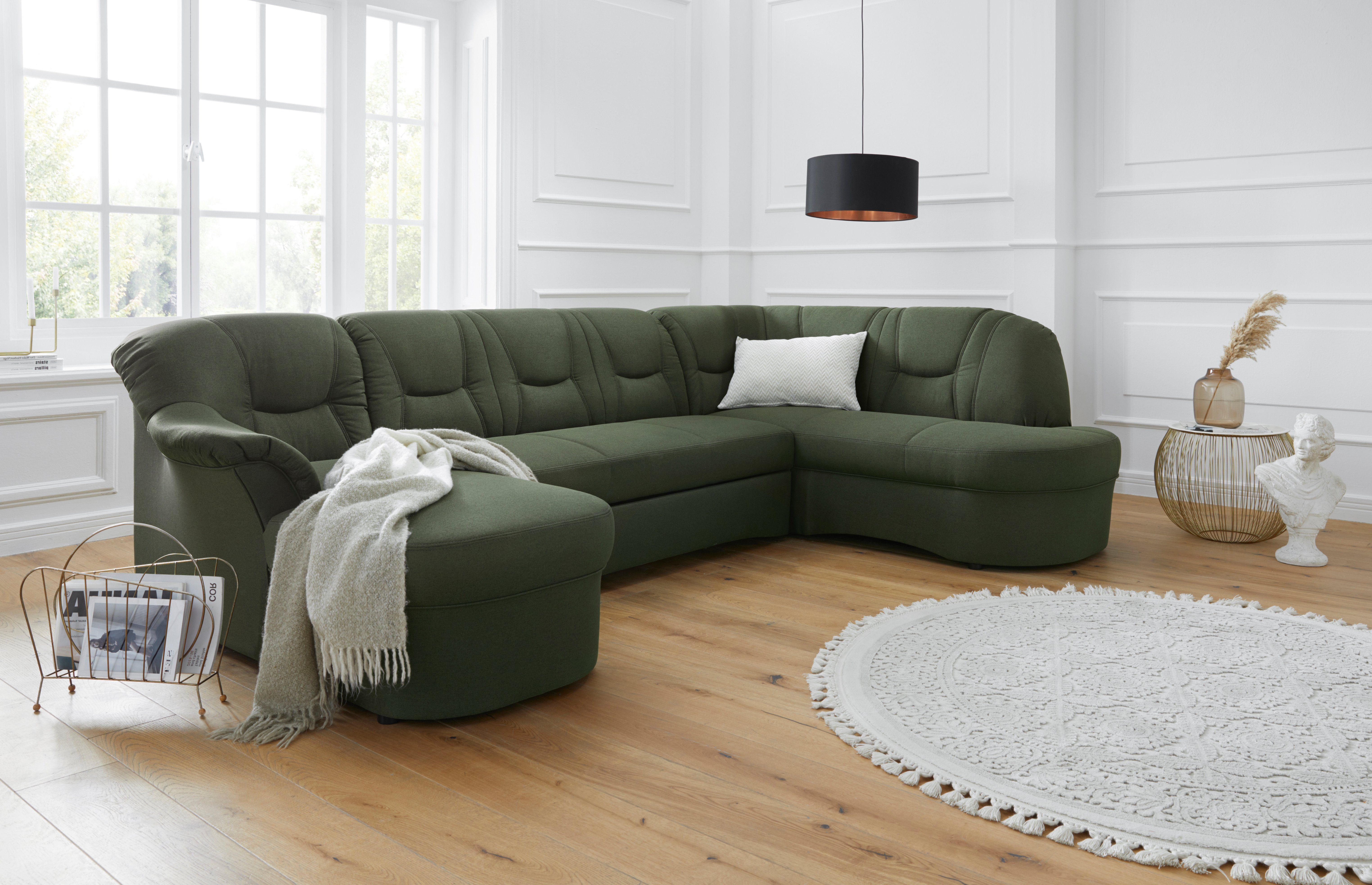 DOMO collection Zithoek Sarafina, tijdloos en comfortabel, optioneel met veren, U-vorm groen, zithoeken, Breedte ligoppervlak: 112 cm, Lengte