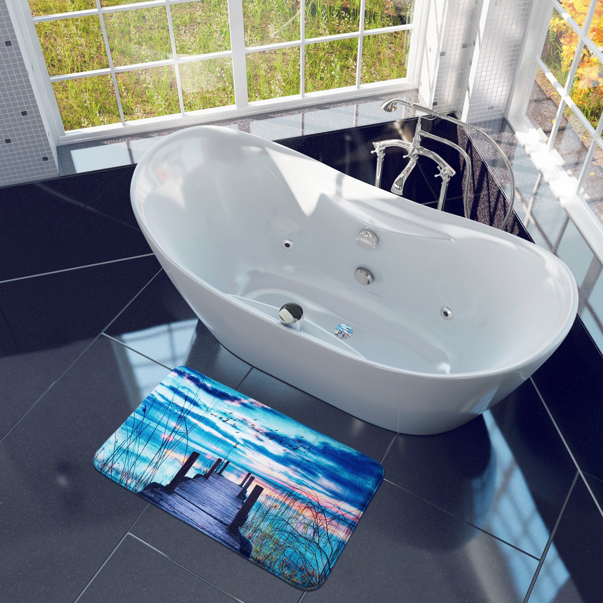 Sanilo Foam-badmat Sunset superzacht, volle kleuren, antislip, wasbaar (1 stuk)